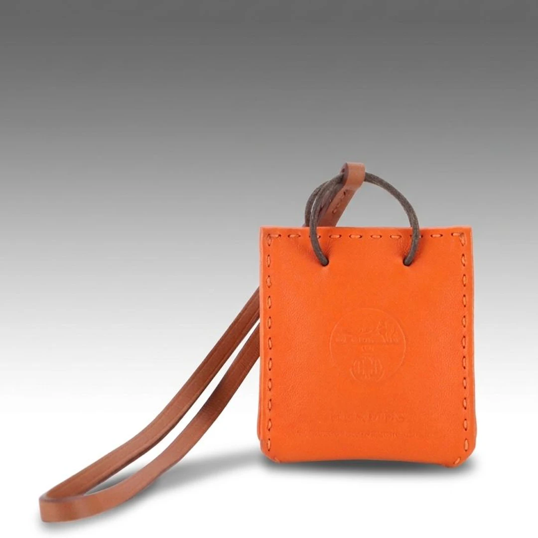 Hermès Shopping Bag Charm in Milo Lambskin Leather with Box