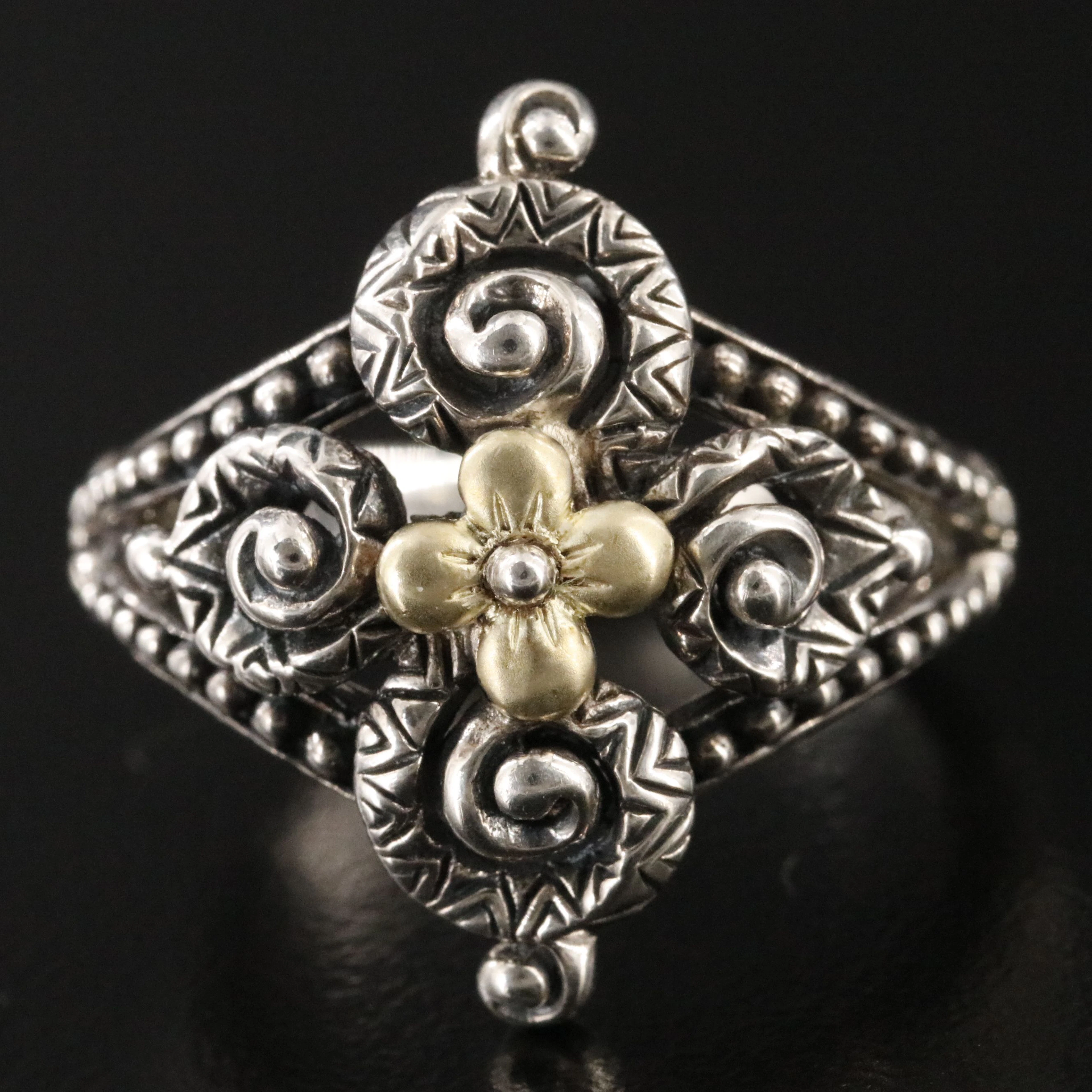 Barbara Bixby Sterling Floral Ring with 18K Accents