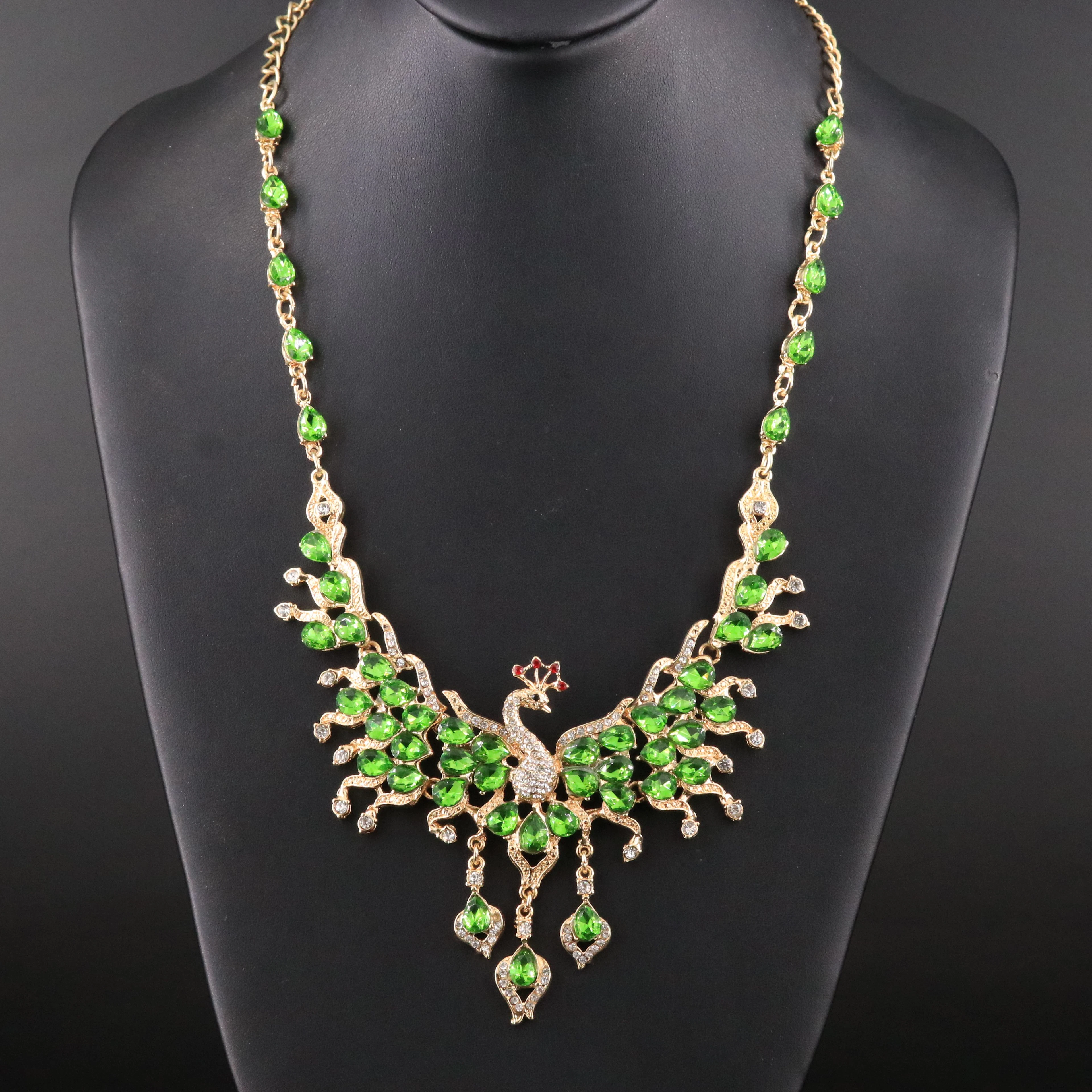 Peacock Rhinestone Plastron Necklace
