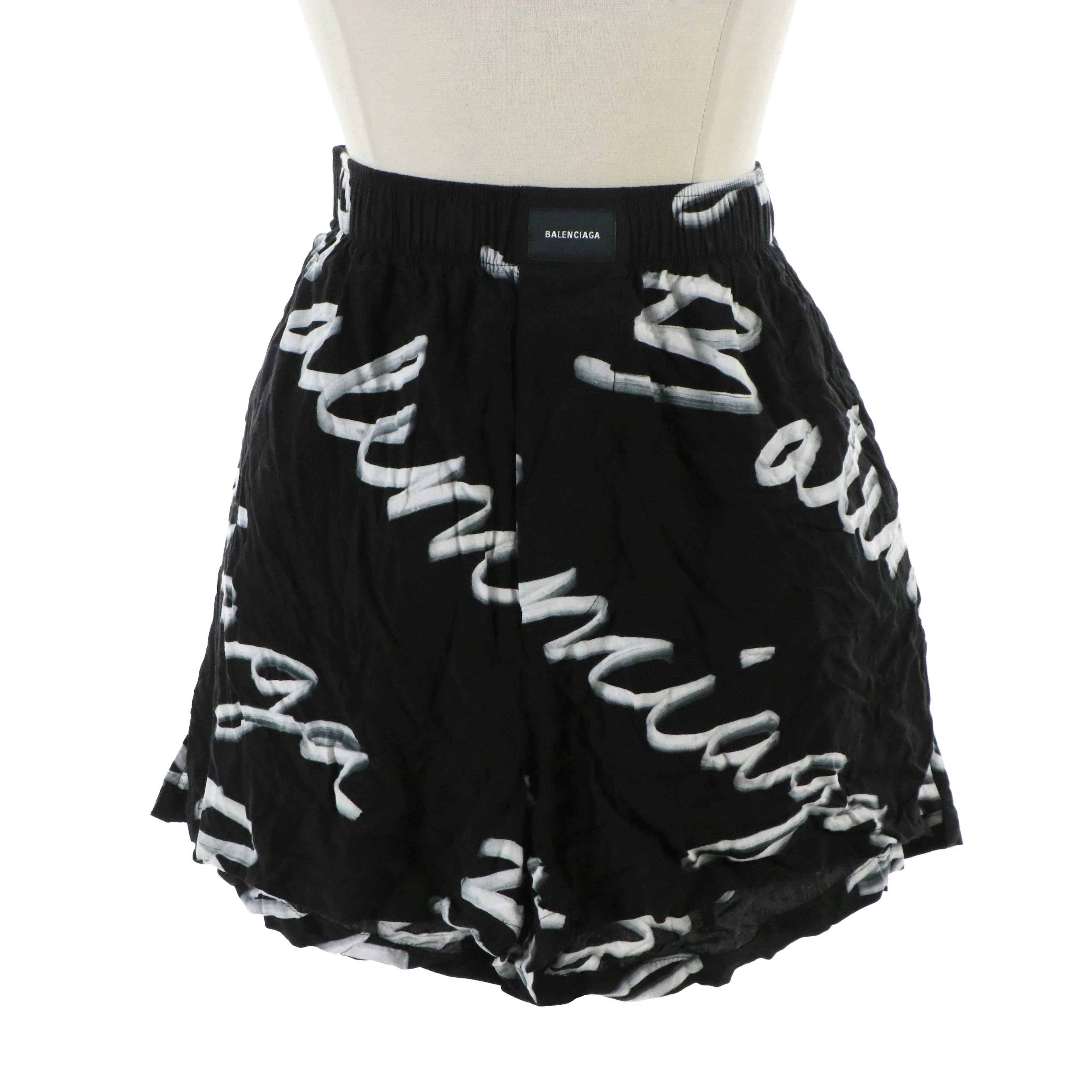 Balenciaga Wardrobe Signature Elastic Waist Boxer Shorts in Black & White