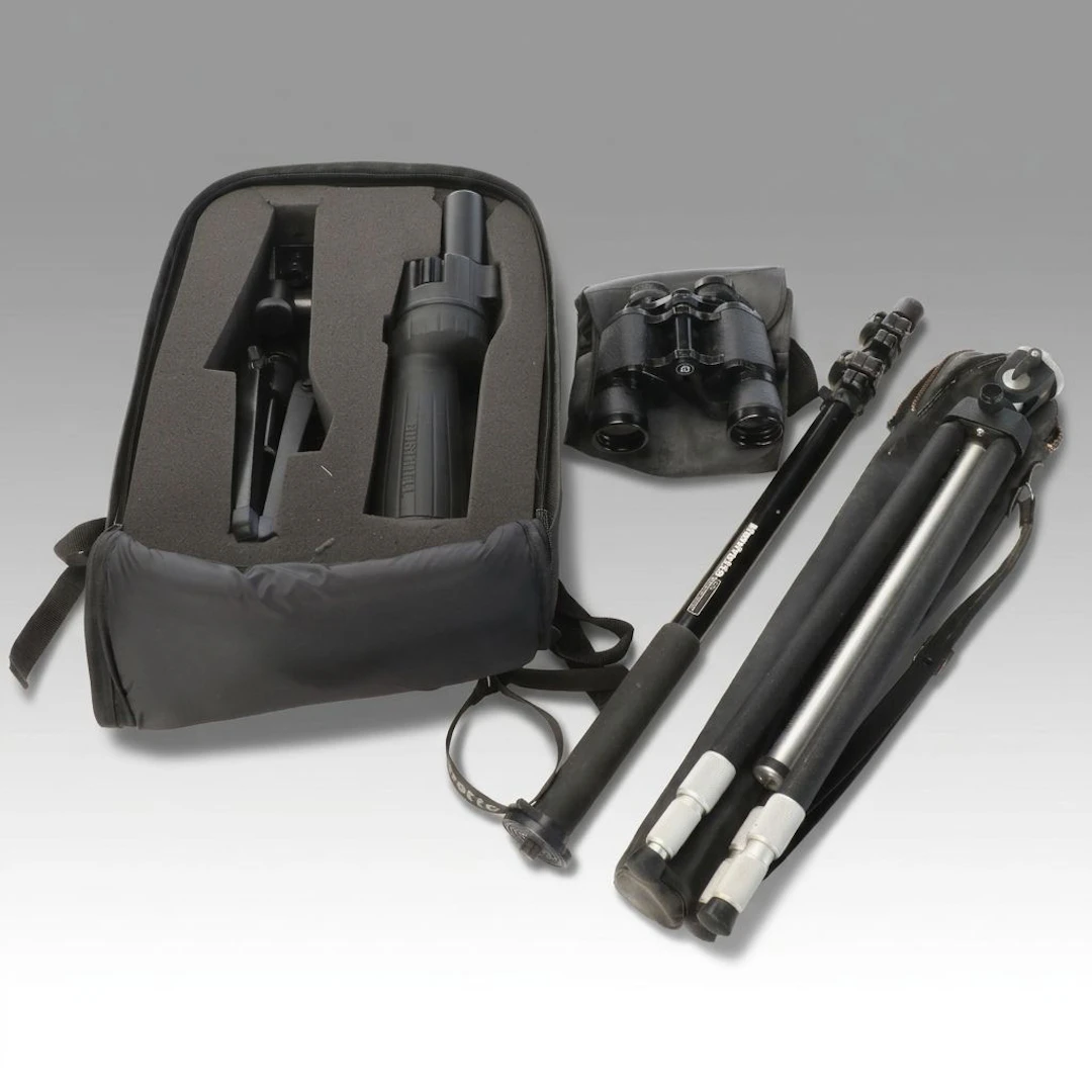 Bushnell Spacemaster Spotting Scope, Binoculars, and Manfrotto Tripod