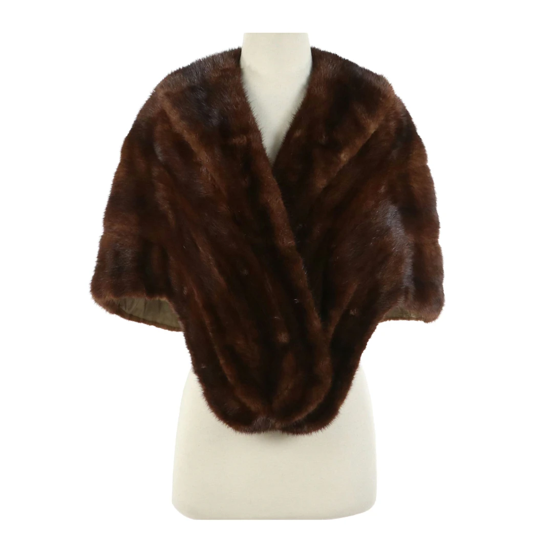 Mink Fur Collared Capelet Stole from Brucker's Furs, Vintage