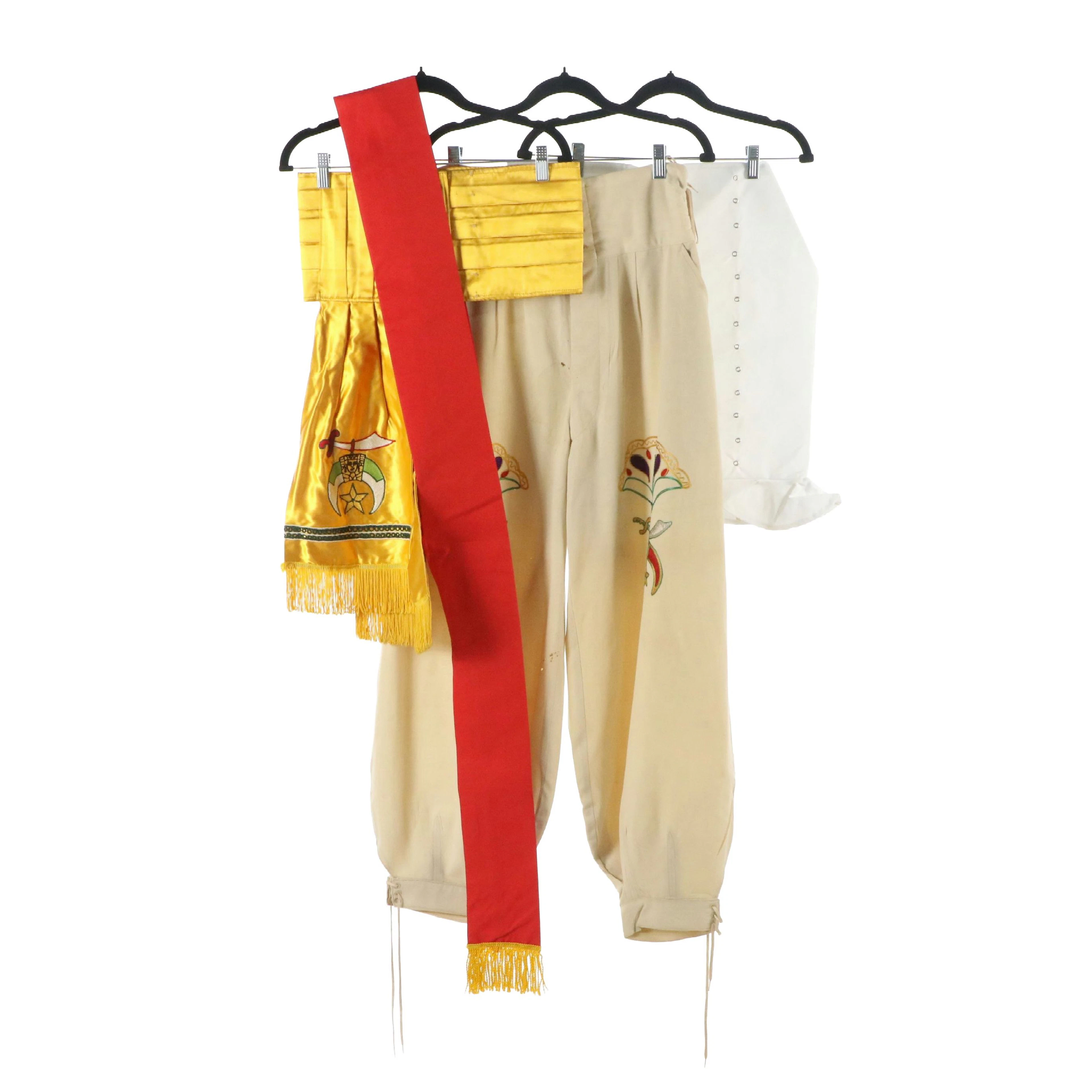 Masonic Shriners Embroidered Ceremonial Wool Gabardine Trousers, Vintage