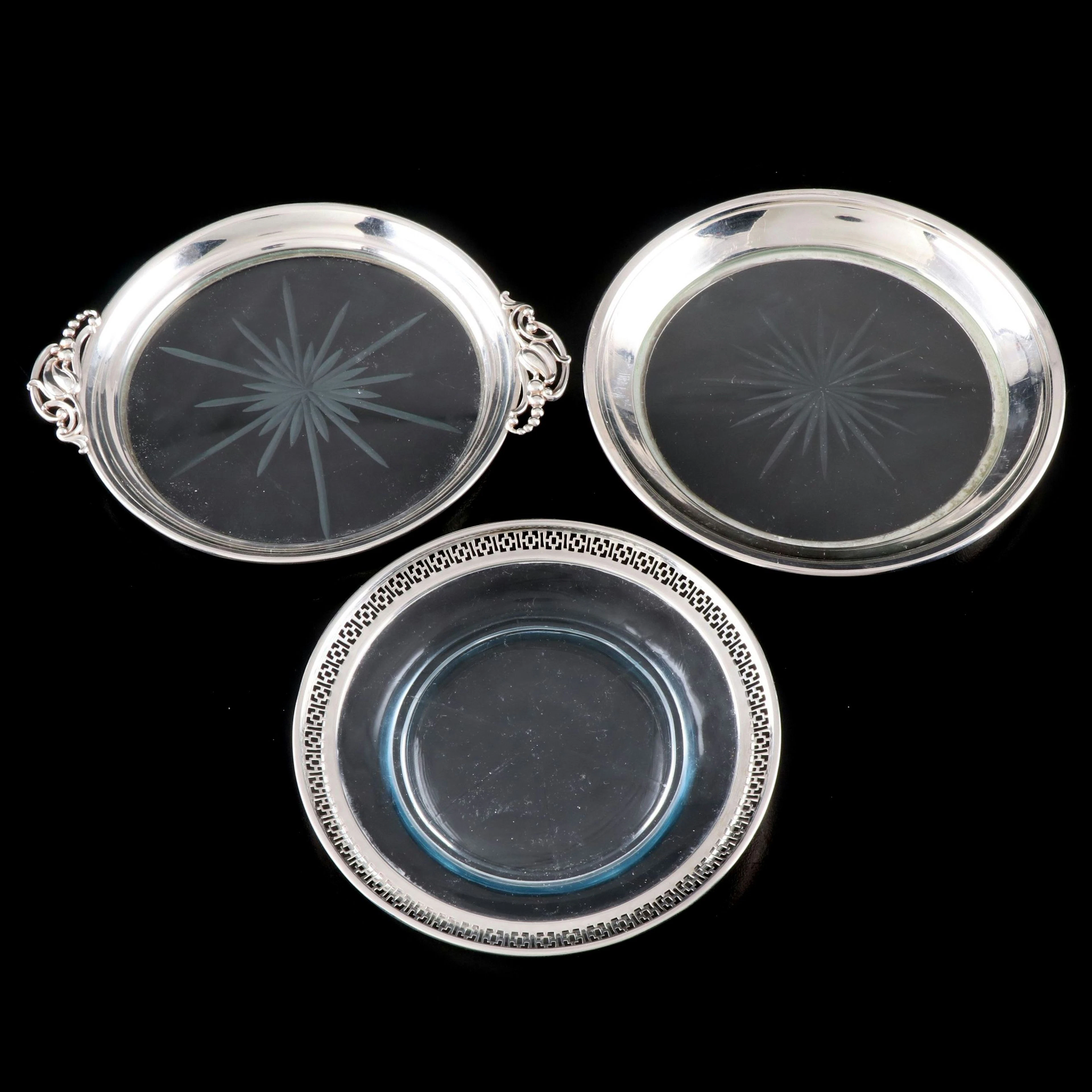 Whiting and Webster Sterling Silver and Glass Wine Coasters