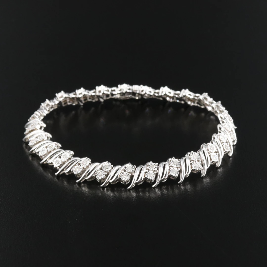 Sterling 1.00 CTW Diamond Link Bracelet