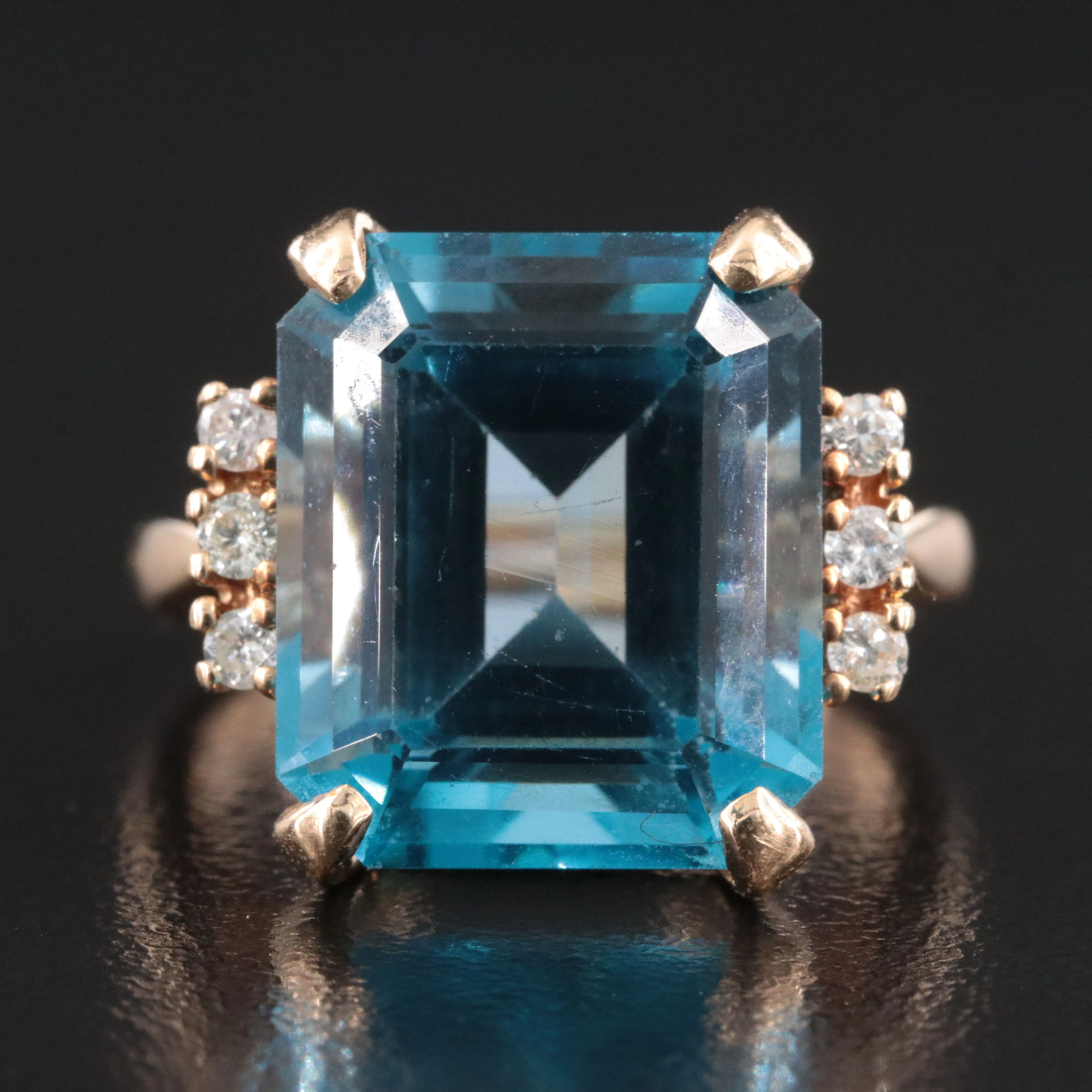 14K 14.21 CT Blue Topaz and Diamond Ring