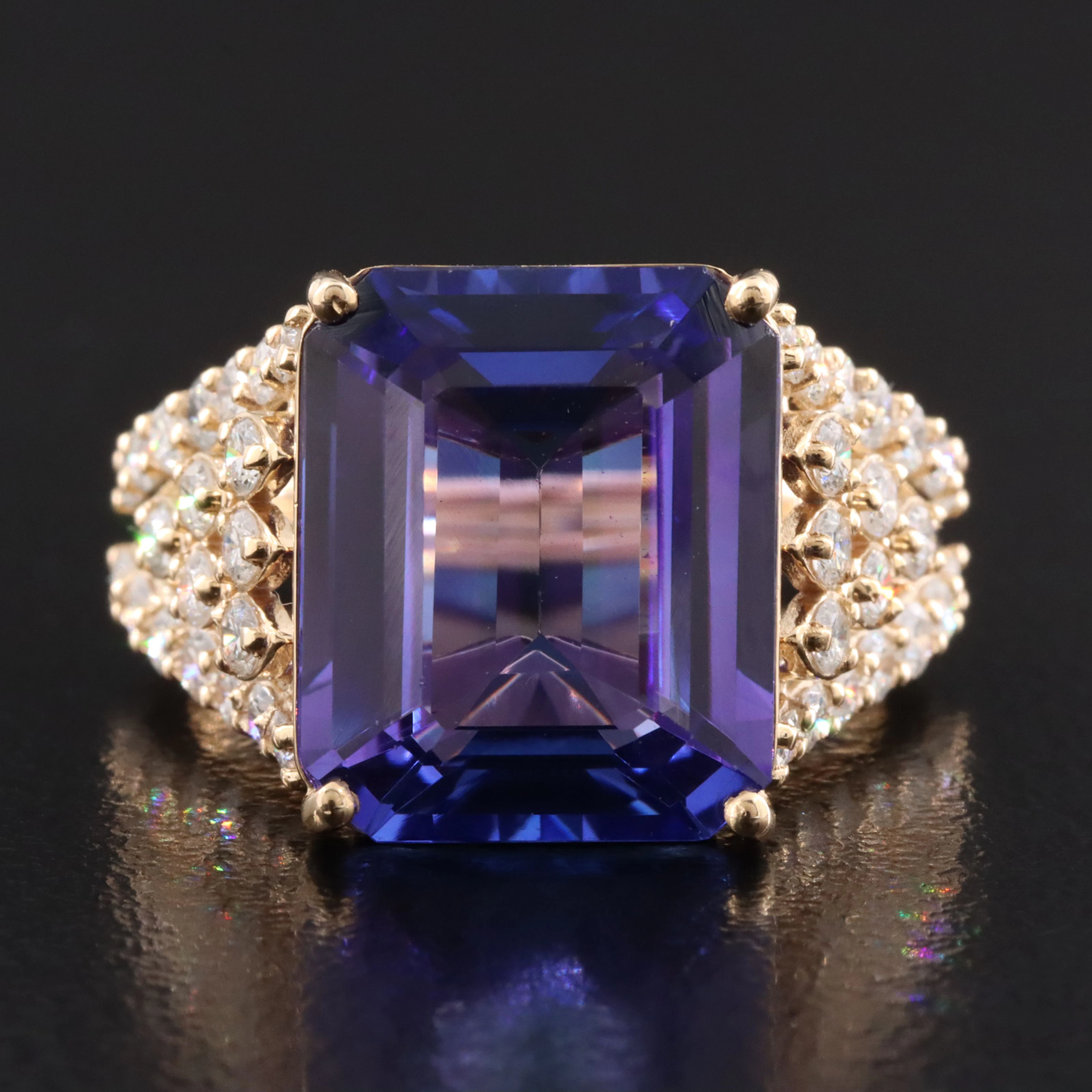 14K 9.63 CT Tanzanite and 1.01 CTW Diamond Ring with GIA Report