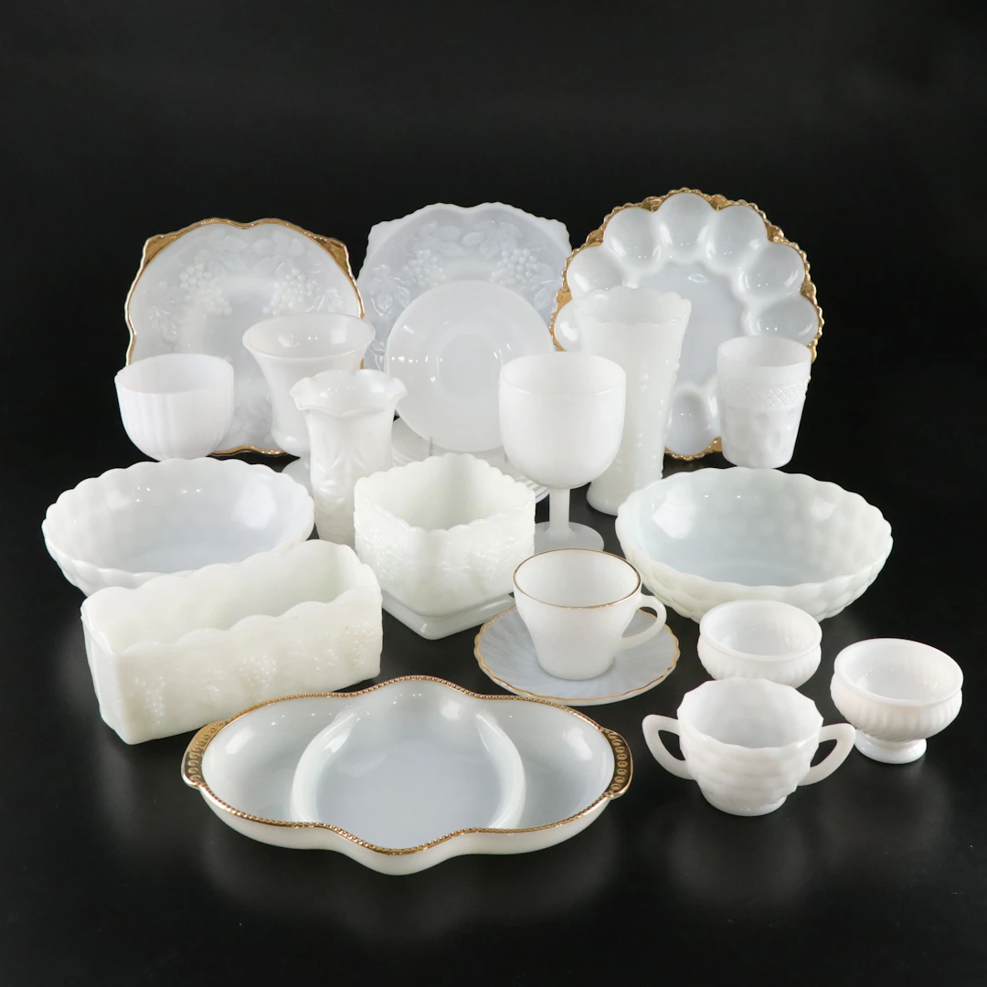 Anchor Hocking, Federal, & Other Opaque Milk Glass Fruit Bowl, Compote, & More