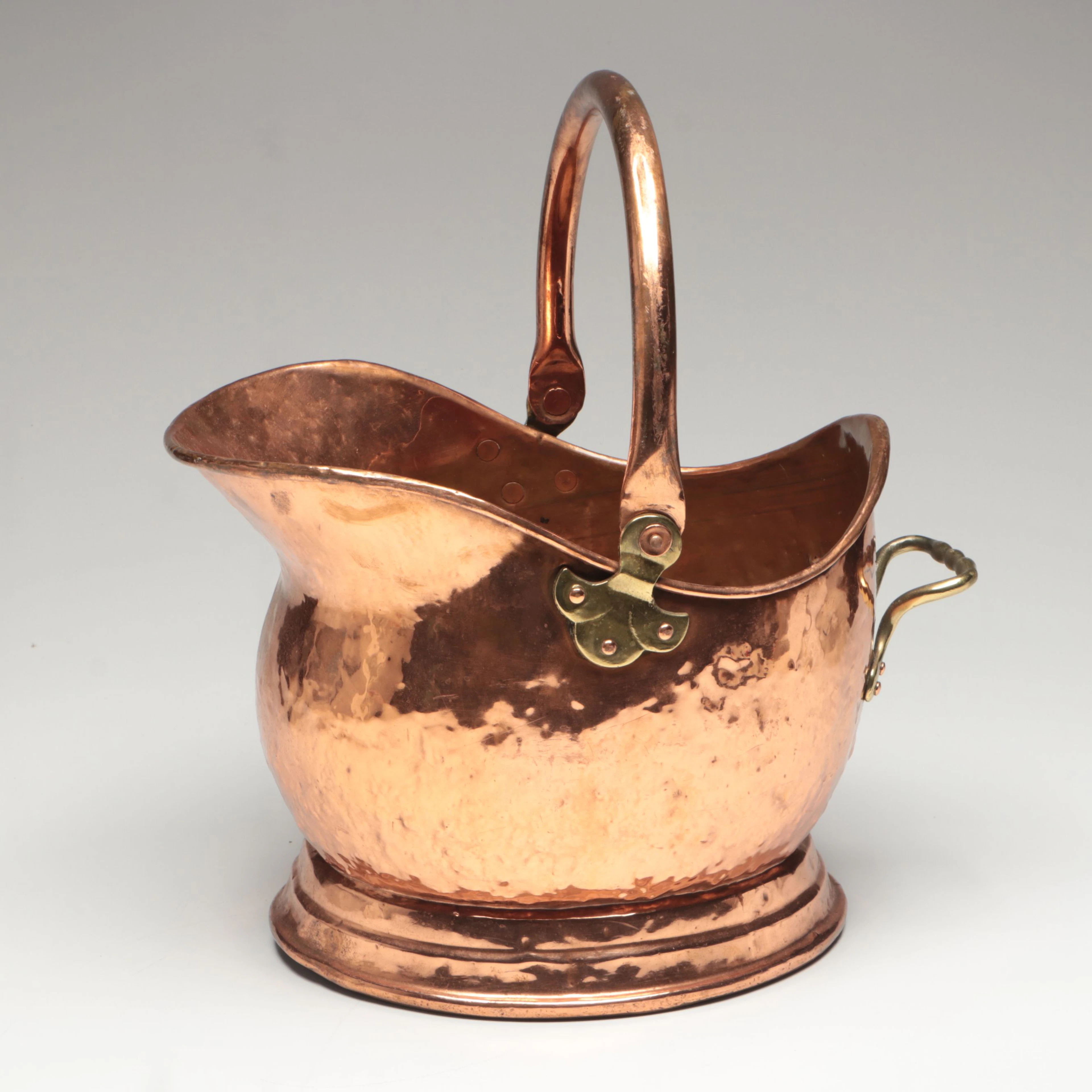 Hammered Copper Coal Scuttle with Brass Accents