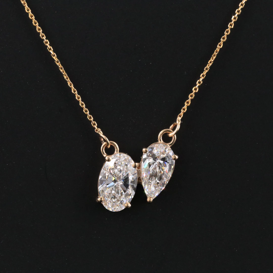 14K 2.51 CTW Lab Grown Diamond Toi et Moi Necklace with IGI Reports