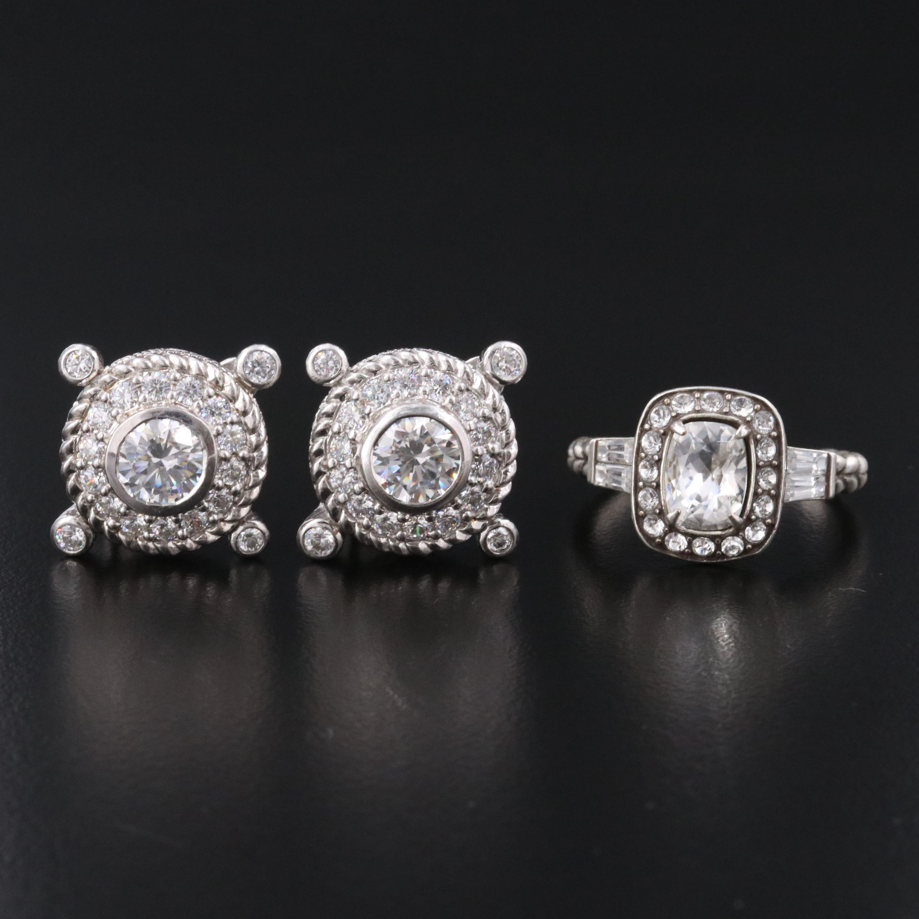 Judith Ripka Sterling CZ Earrings with Brighton Ring