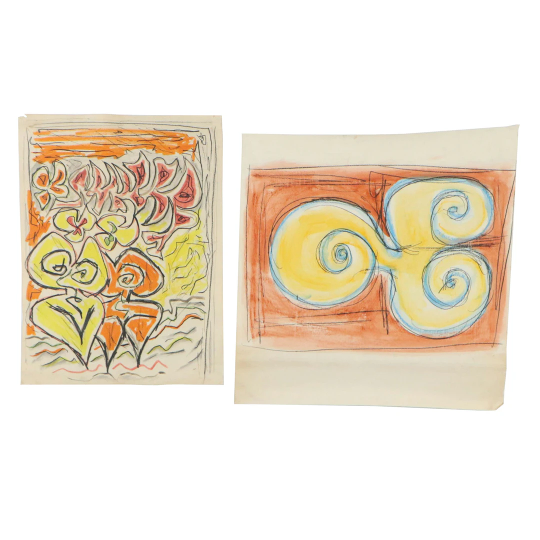 Achi Sullo Modernist Color Ink Drawings, Mid to Late 20th Century