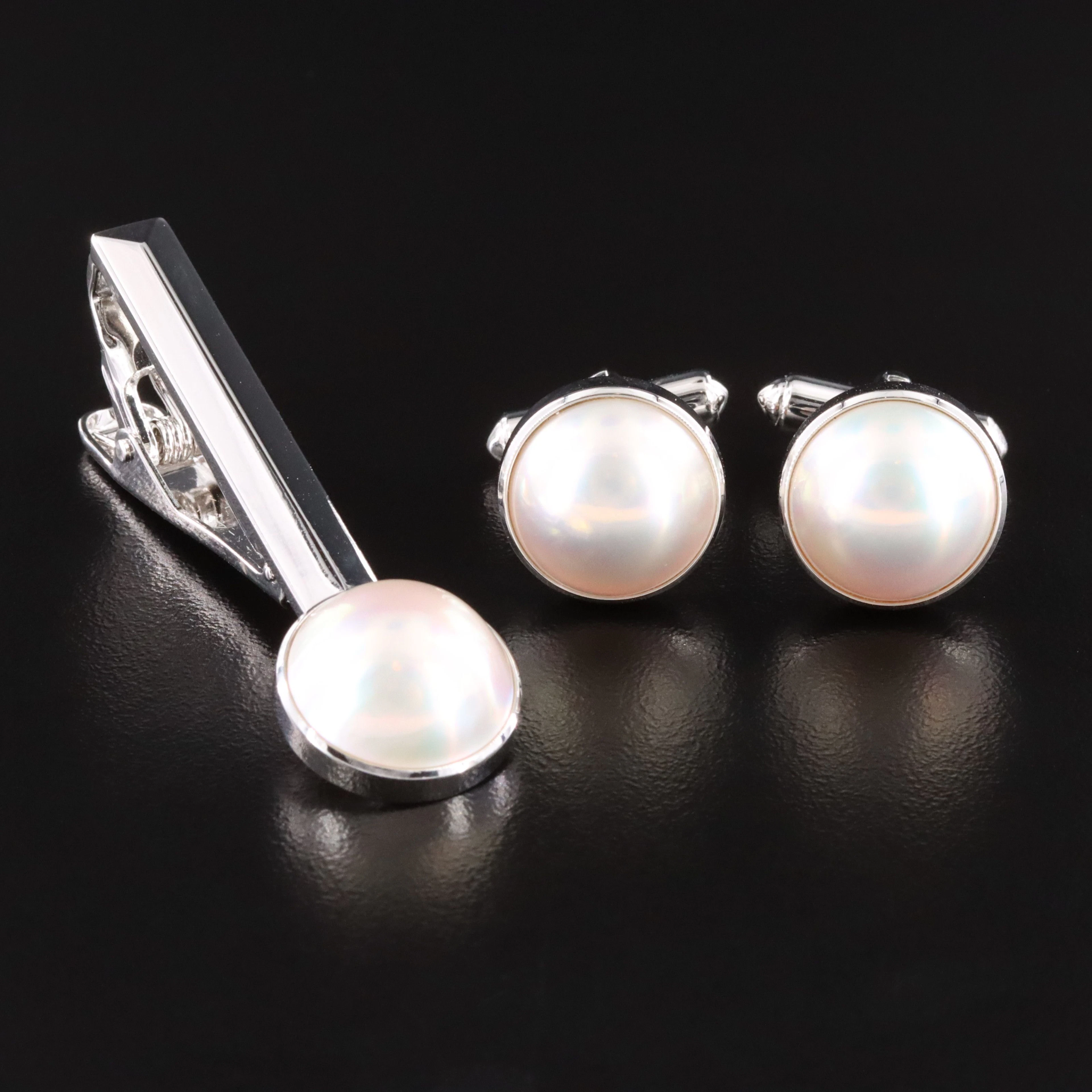 Tasaki for Hankyu Mabé Pearl Cufflinks and Tie Clip Set