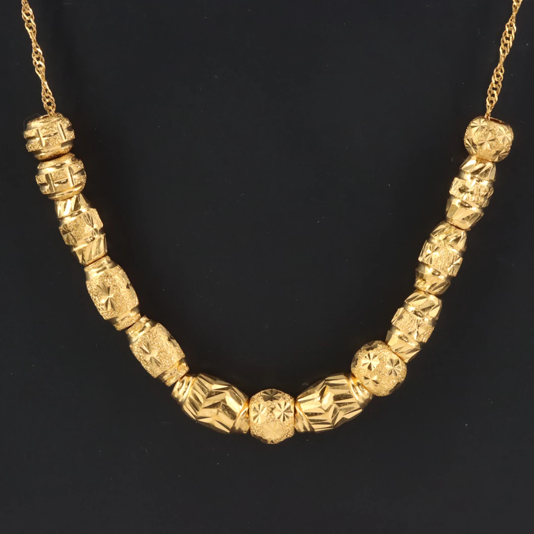 24K Diamond-Cut Style Bead Necklace