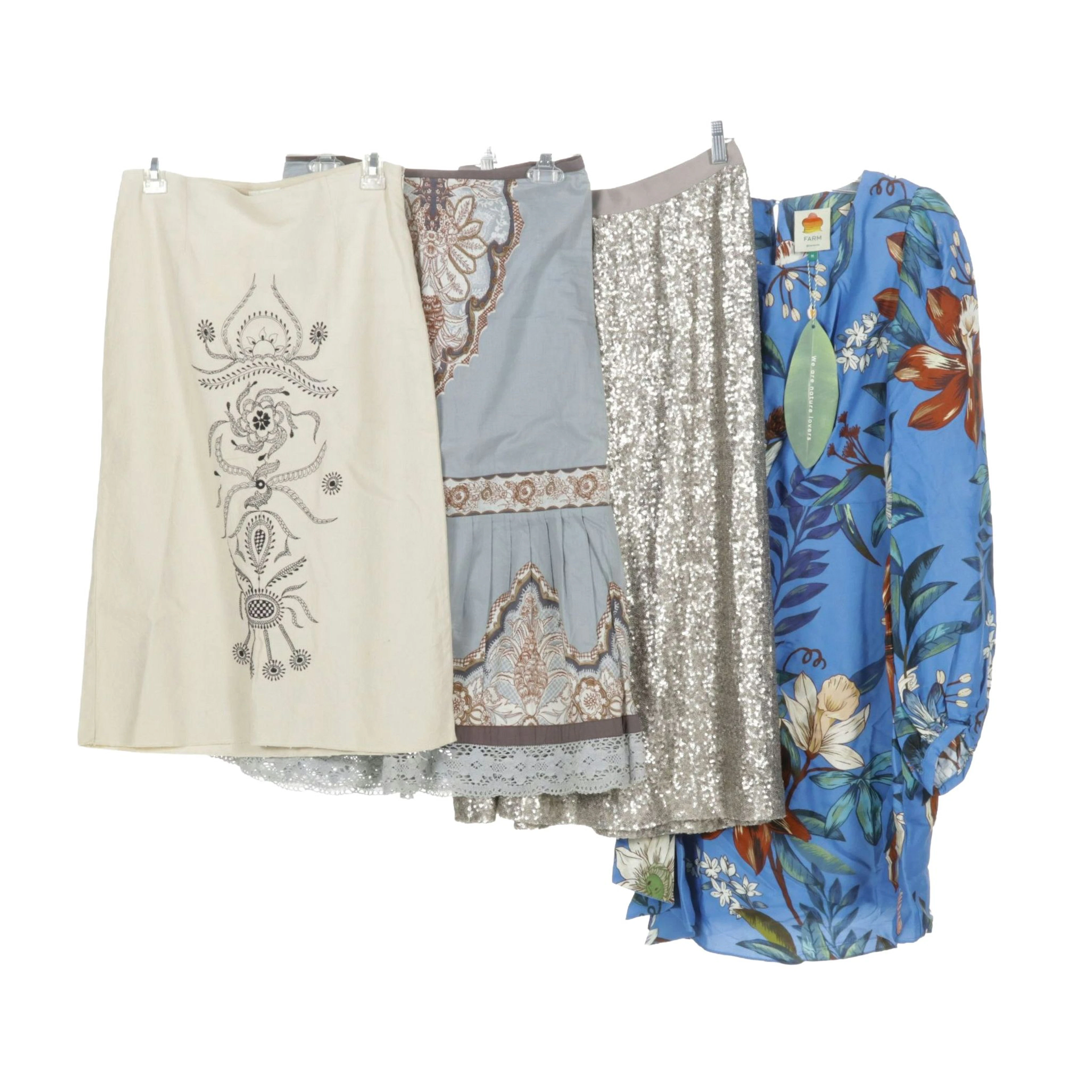 Farm Rio "Surreal Flowers" Wrap Dress with Tiered Paisley, Sequin