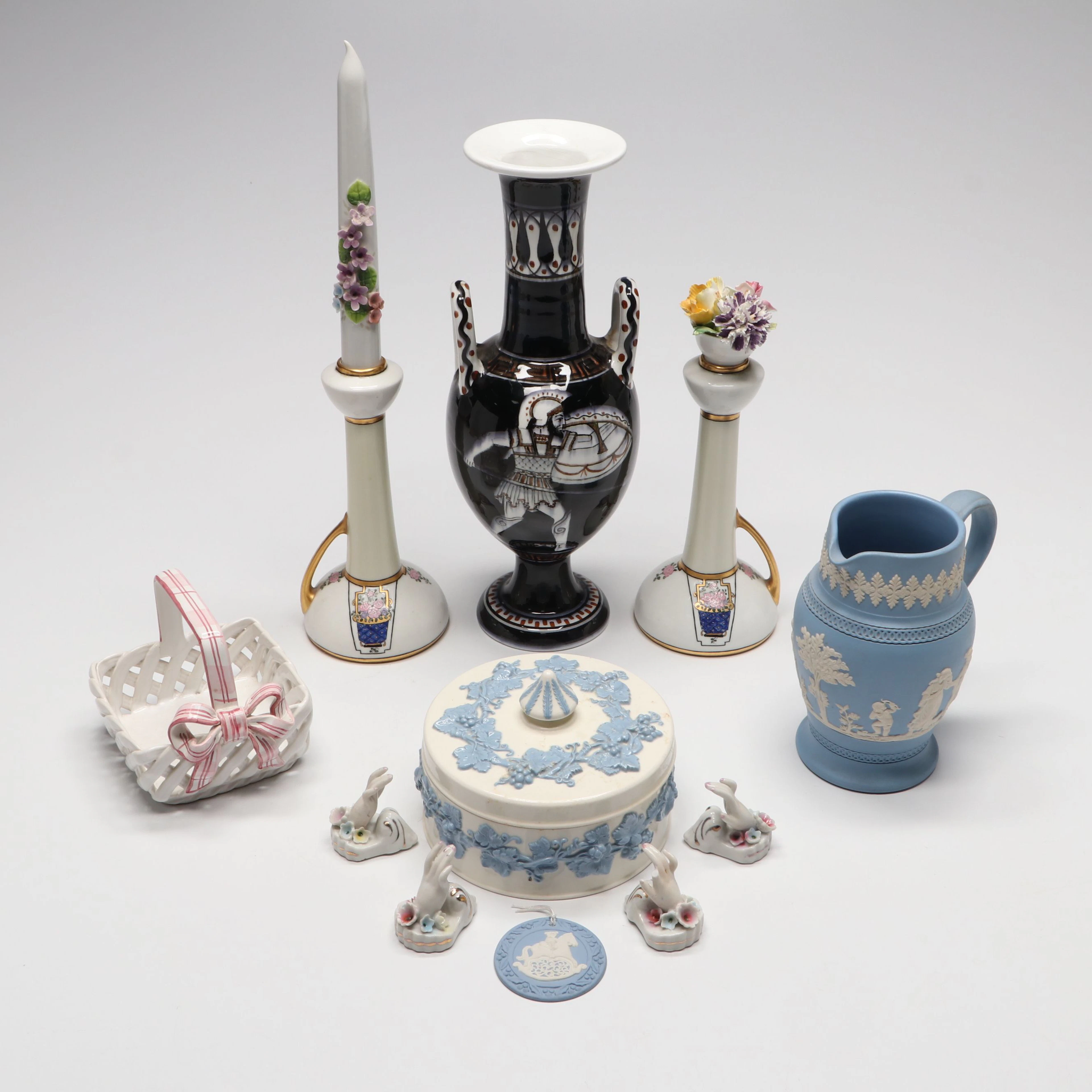Wedgwood Lidded Dish with Limoges Candlesticks and More Table Accessories