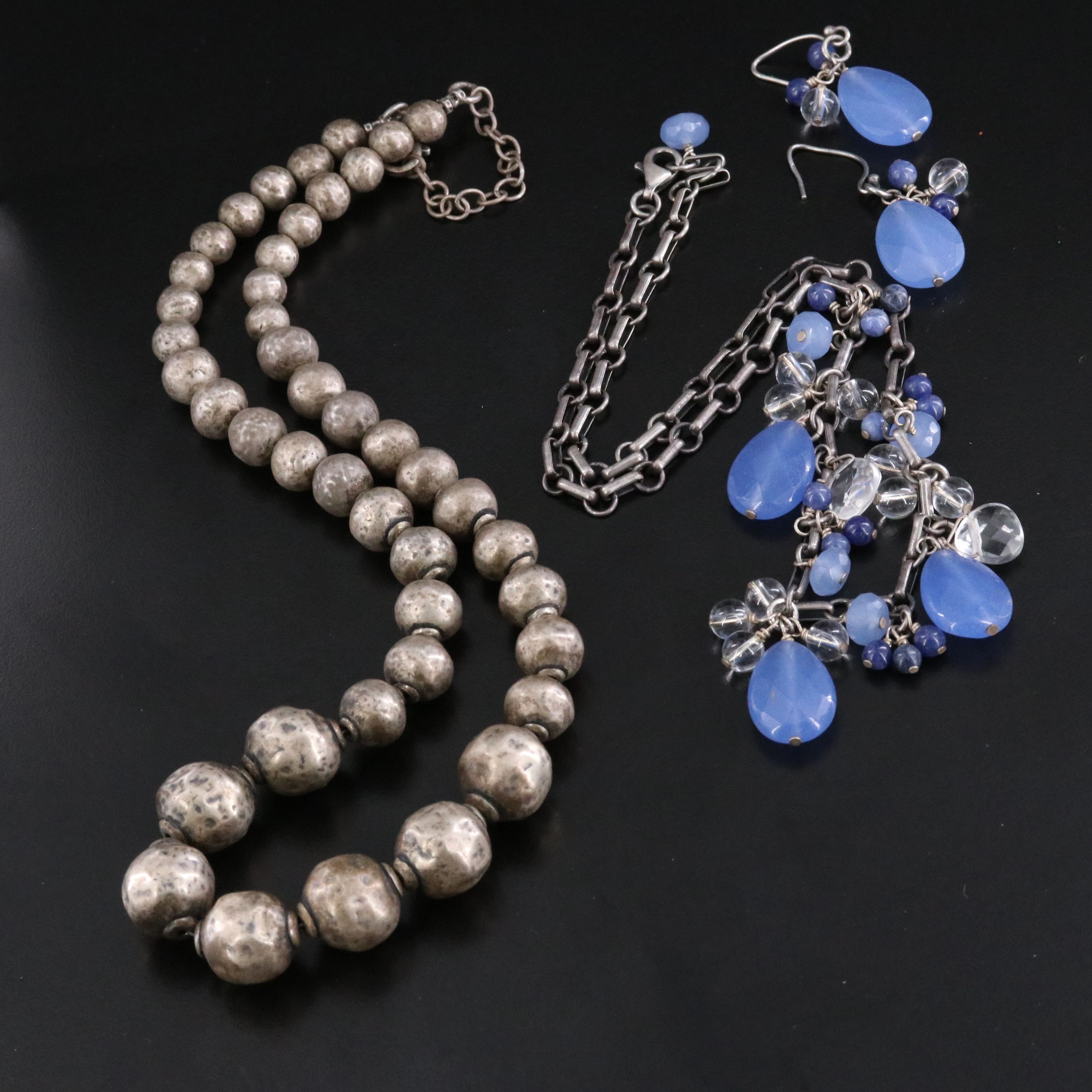 Blue Quartz and Sodalite Jewelry Set with Graduated Bead Necklace