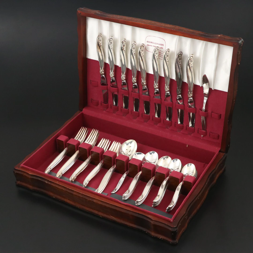 International "Regent" Silver Plate Flatware with Wooden Case