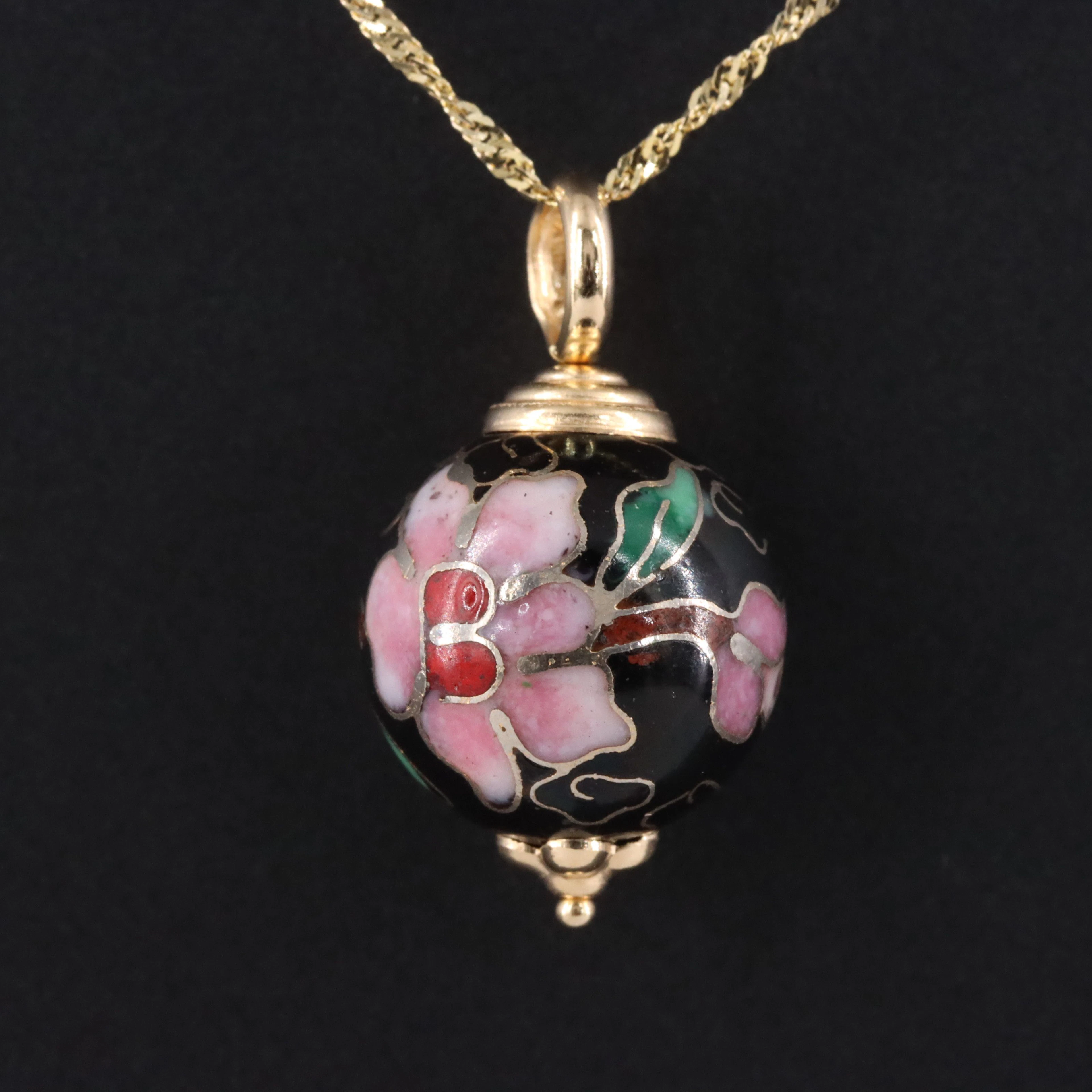 14K Cloisonne Enamel Pendant Necklace