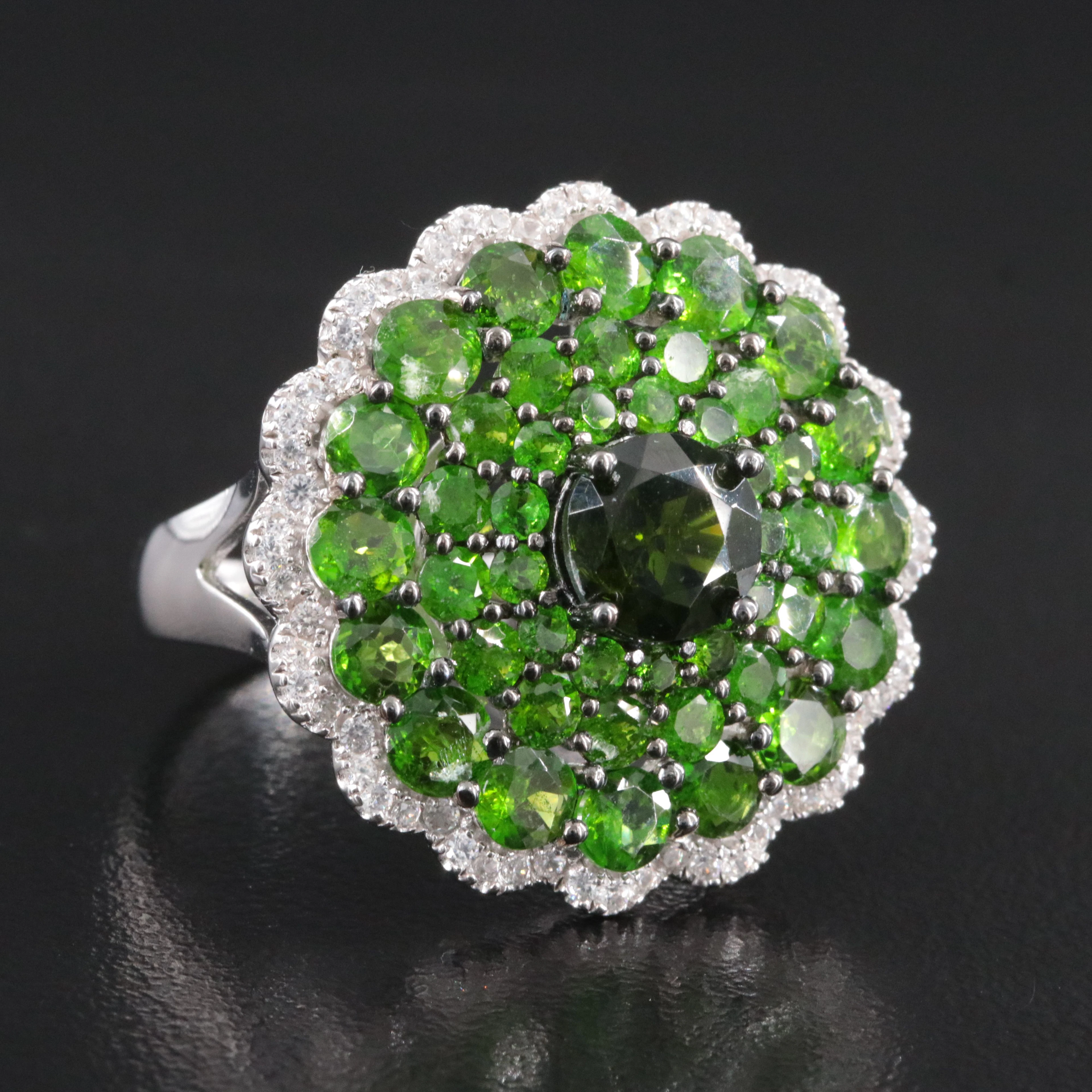 Sterling Chrome Diopside and White Zircon Ring