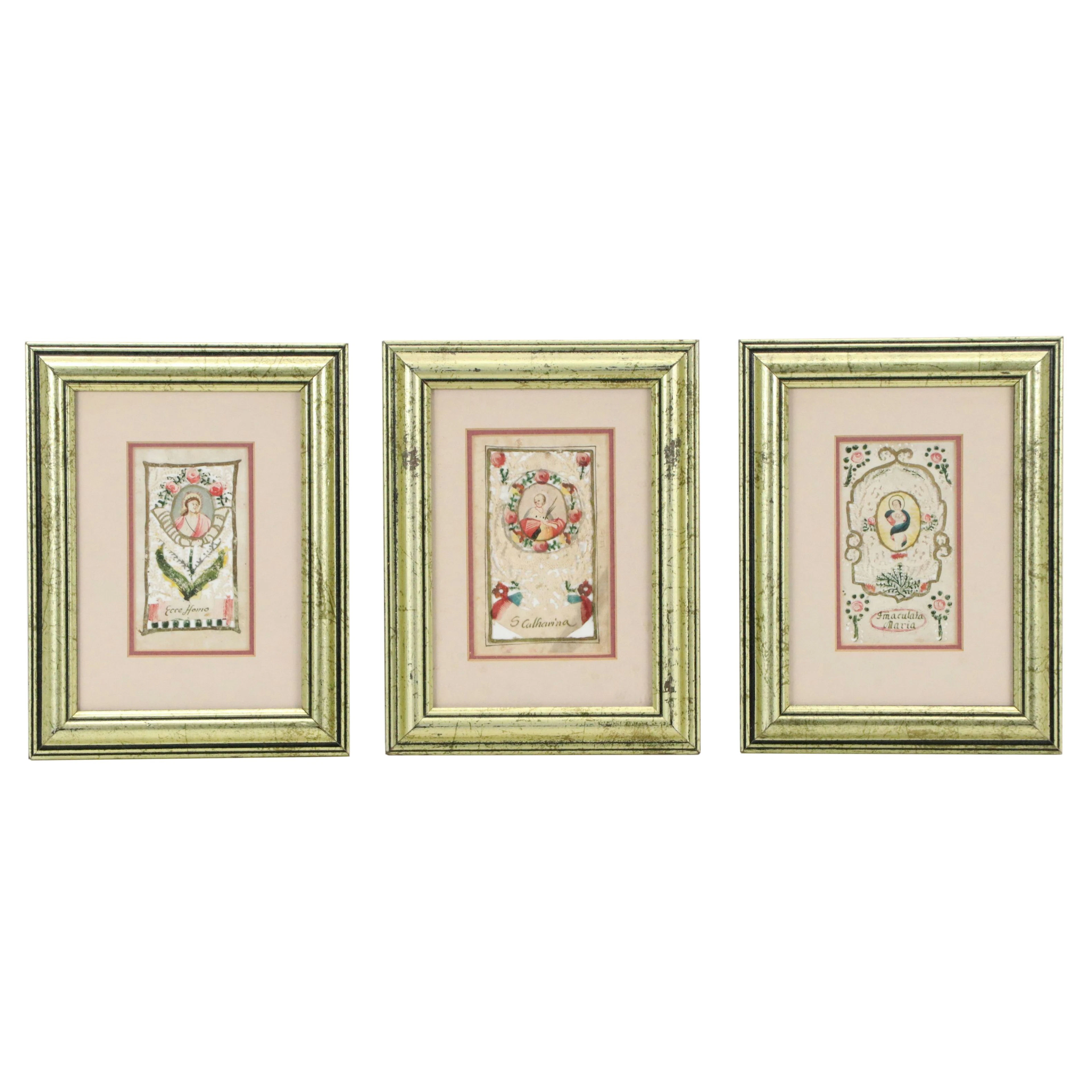 French School Watercolor and Gouache on Hand-Cut Paper Canivet Devotional Cards