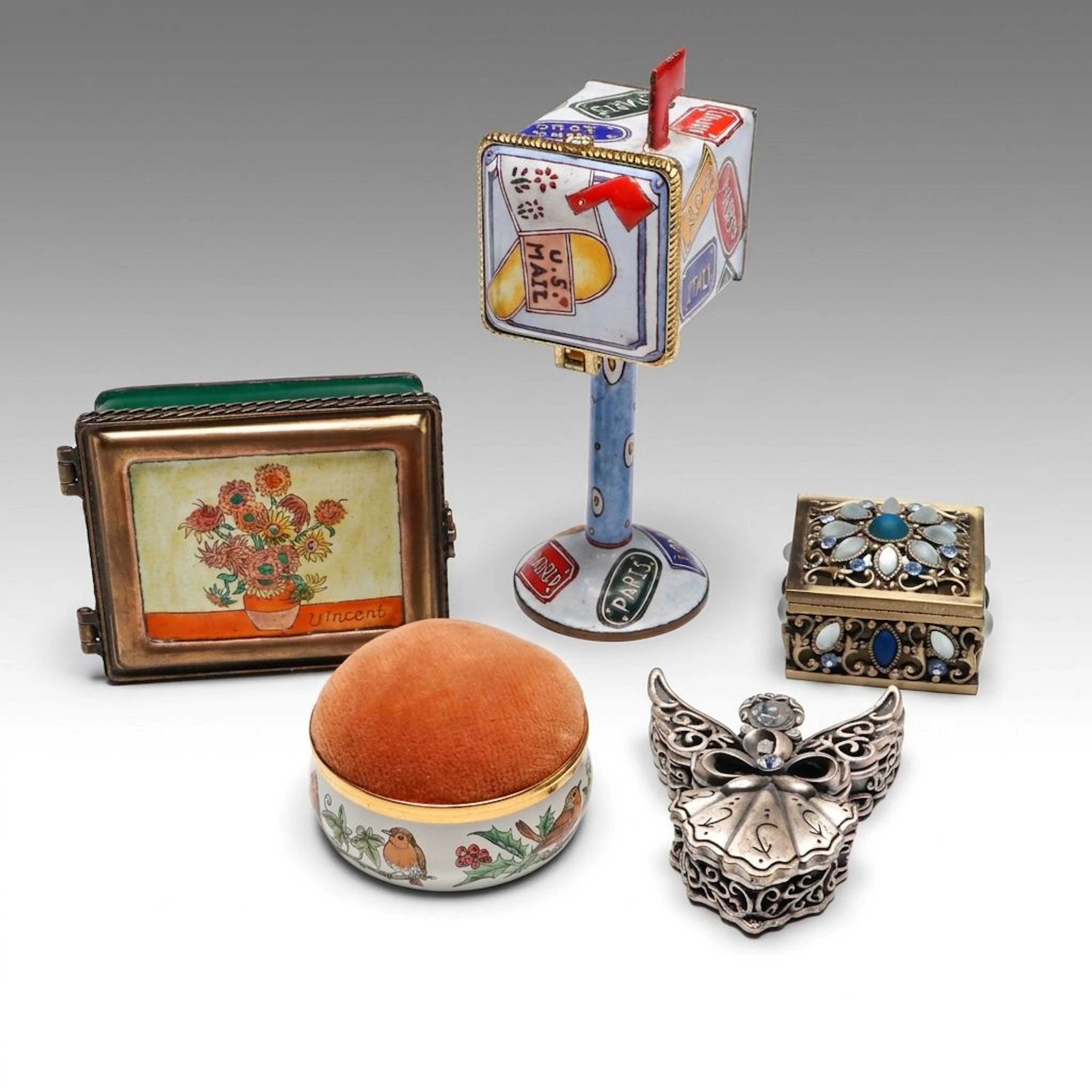 After Vincent Van Gogh "Sunflowers" Enameled Box with Other Table Décor
