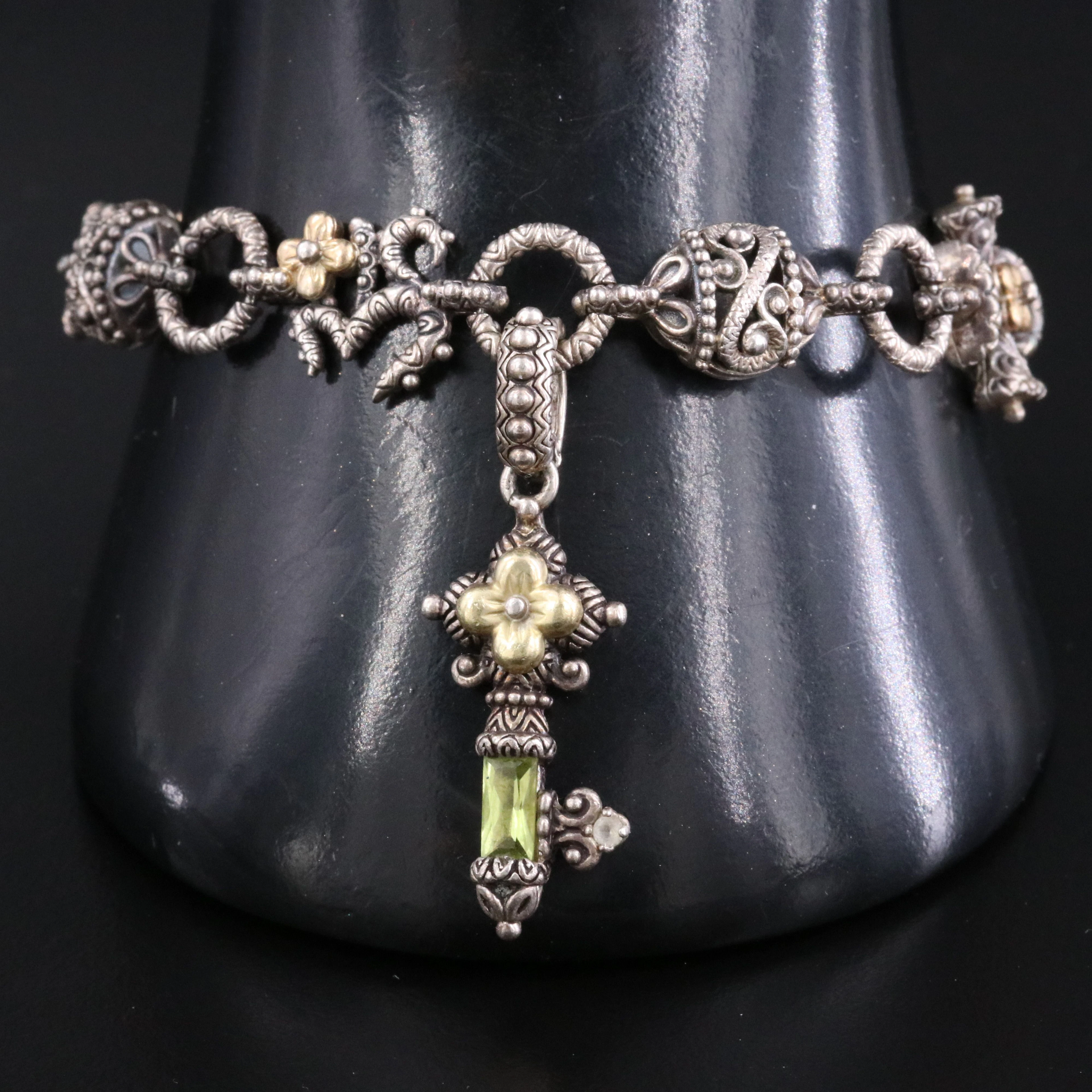 Barbara Bixby Sterling Lemon Quartz and White Topaz Bracelet with Key Charm