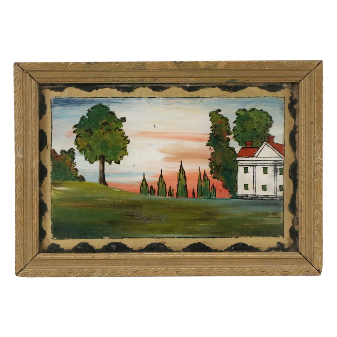 Sunset Reverse Painting of Residential Landscape