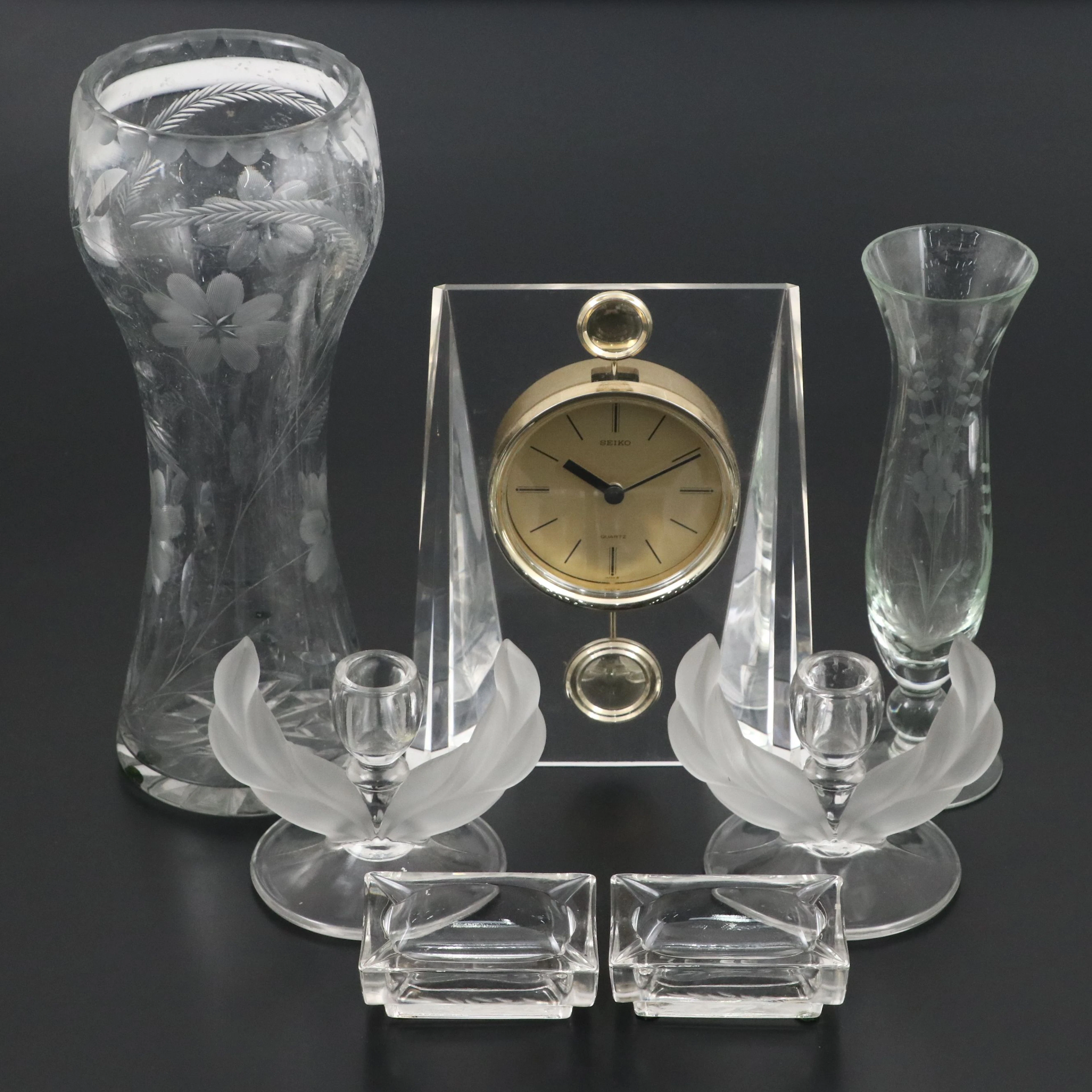 Indiana Glass "Willow Clear" Candle Holders with Cut Glass Vases and More