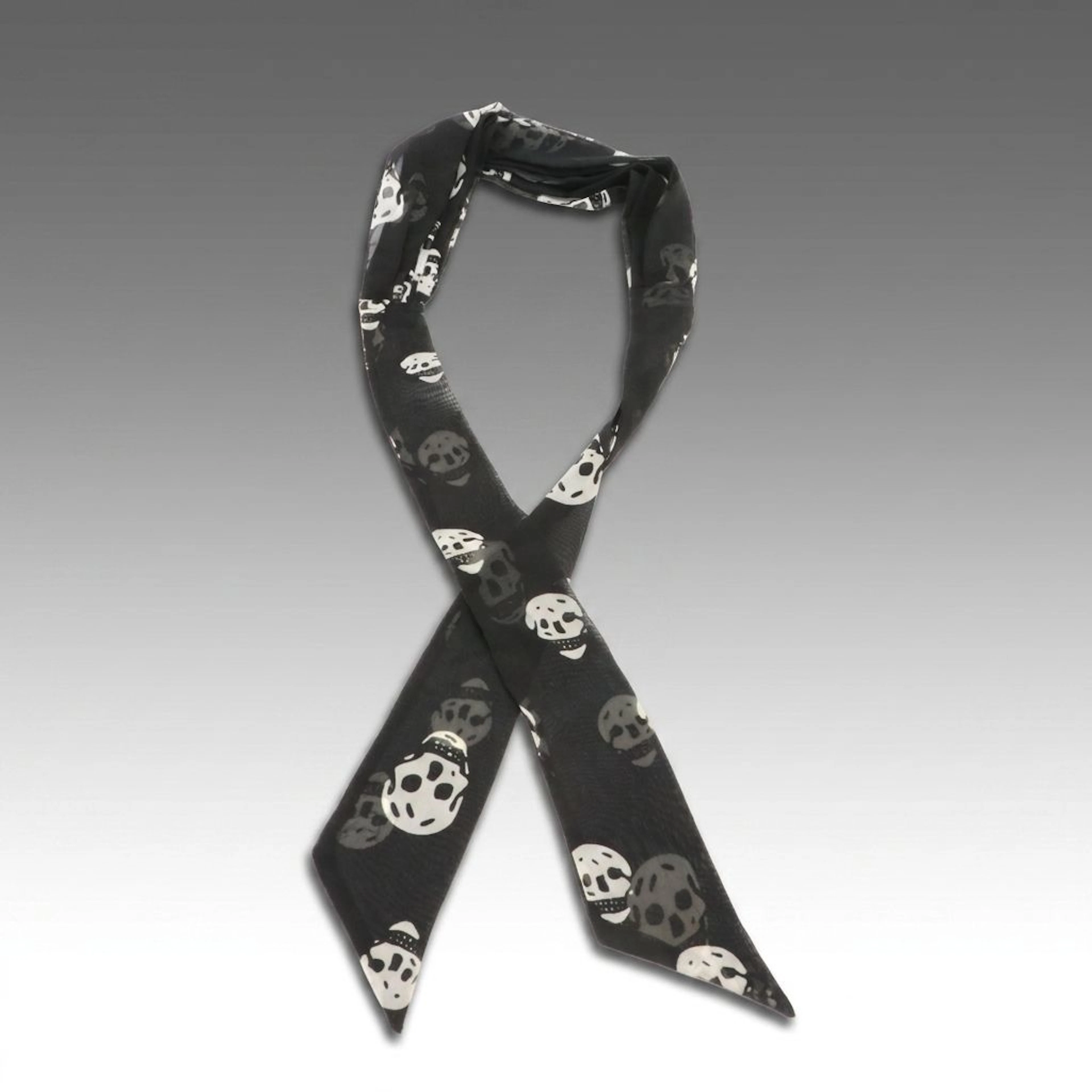 Unlabeled Pleated Chiffon Ribbon Skull Scarf Attributed to Alexander McQueen