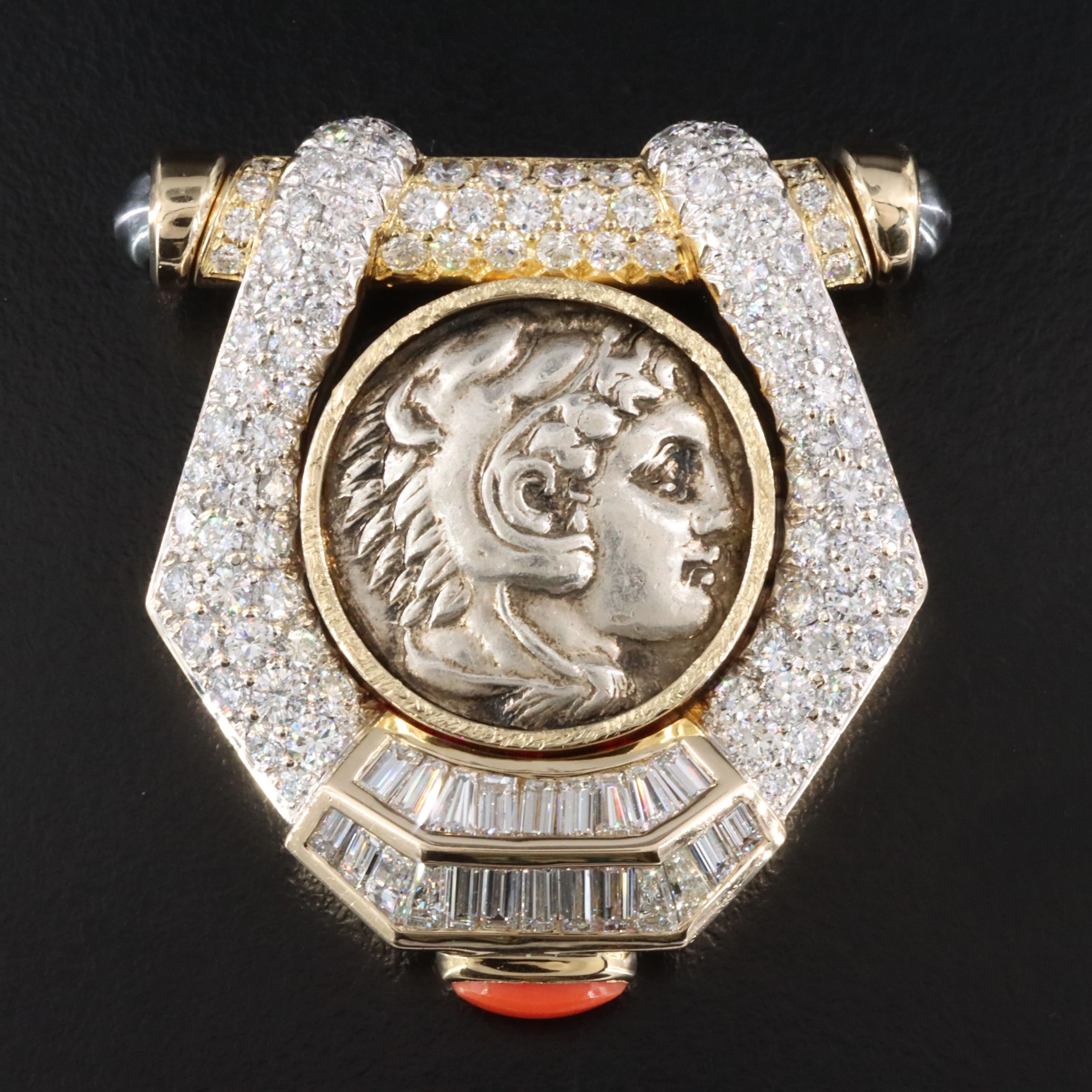 Tallarico 14K 6.00 CTW Diamond & Ancient Greek Macedon AR Tetradrachm Brooch