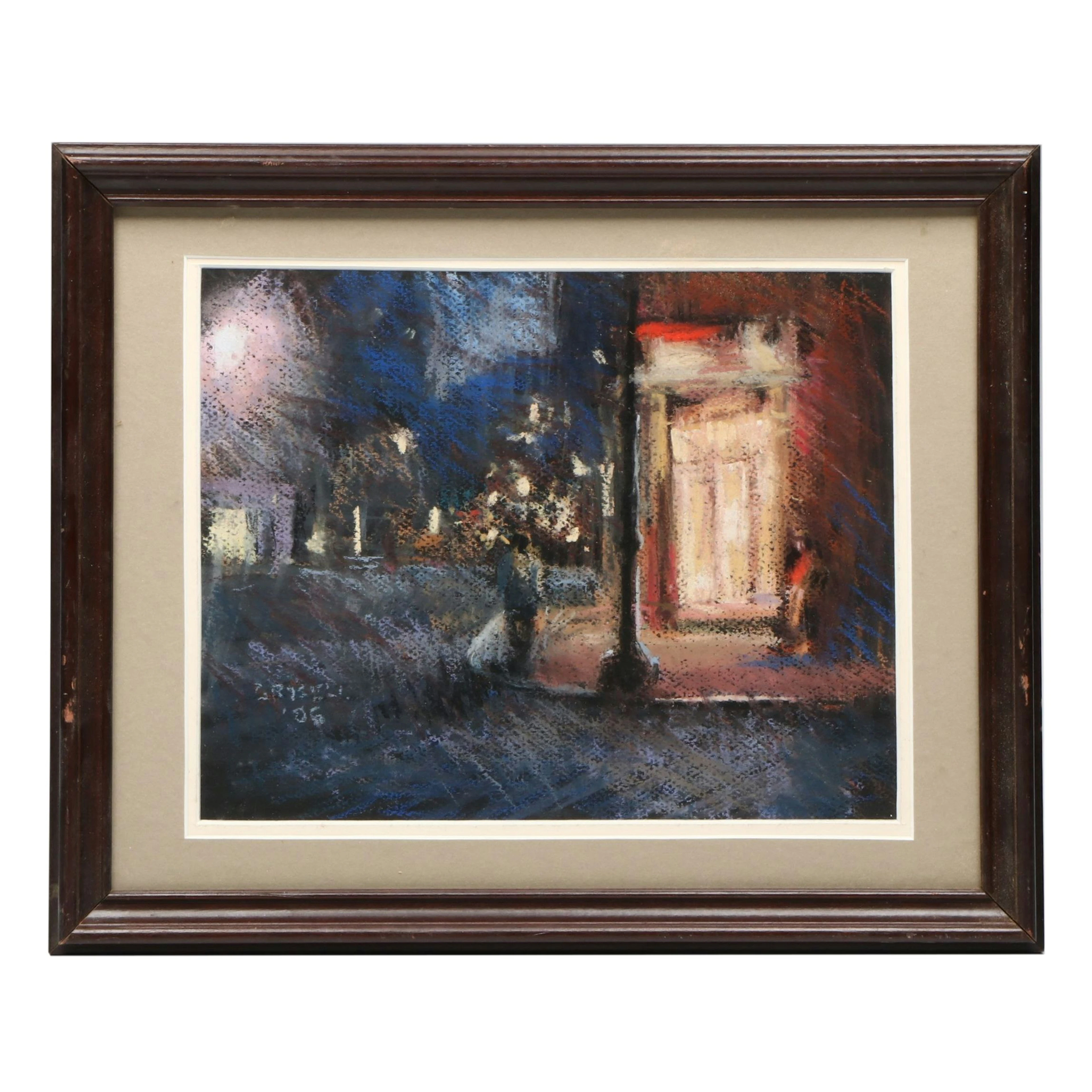 Susan Grisell Nocturne Cityscape Oil Pastel Drawing, 2006