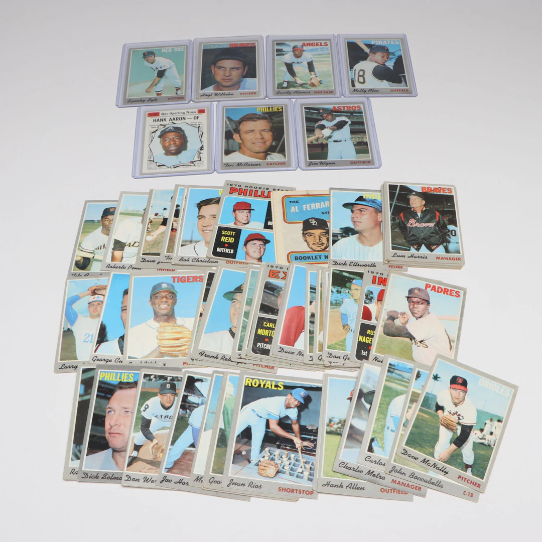 1970 Topps Baseball Cards with Hank Aaron, Hoyt Wilhelm, and Jim Wynn