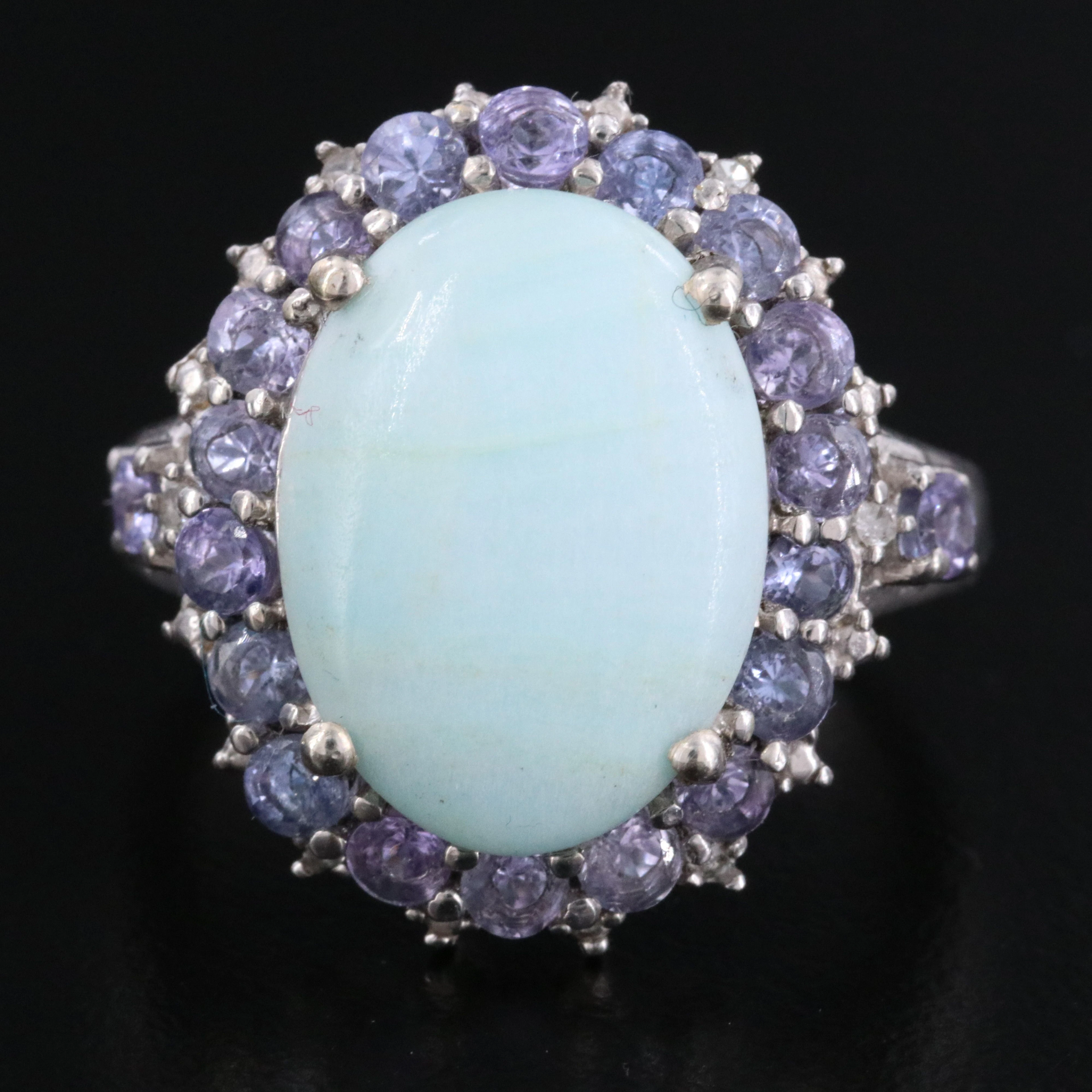 Sterling Calcite and Tanzanite Ring