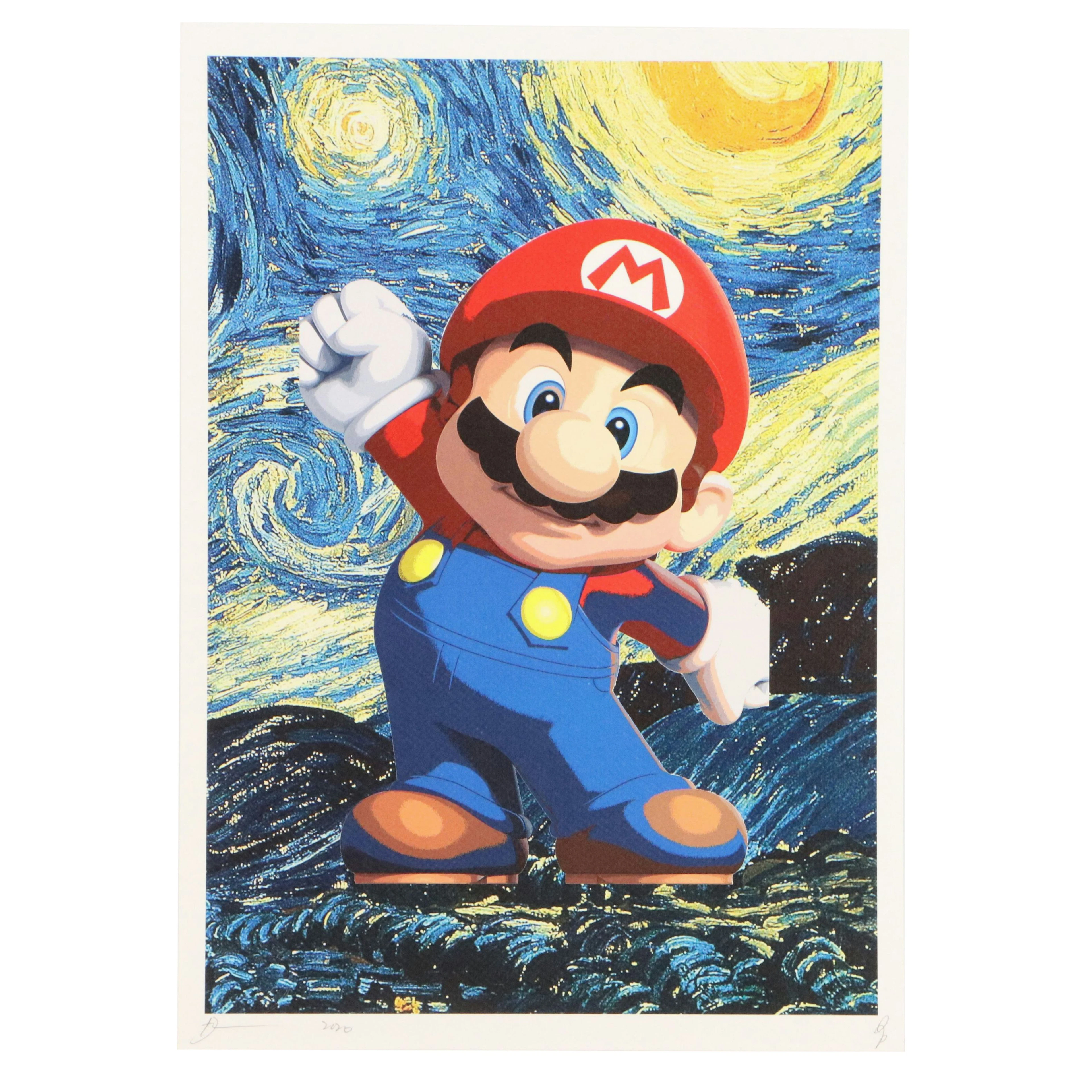 Death NYC Pop Art Offset Lithograph Homage to Mario x Van Gogh, 2020