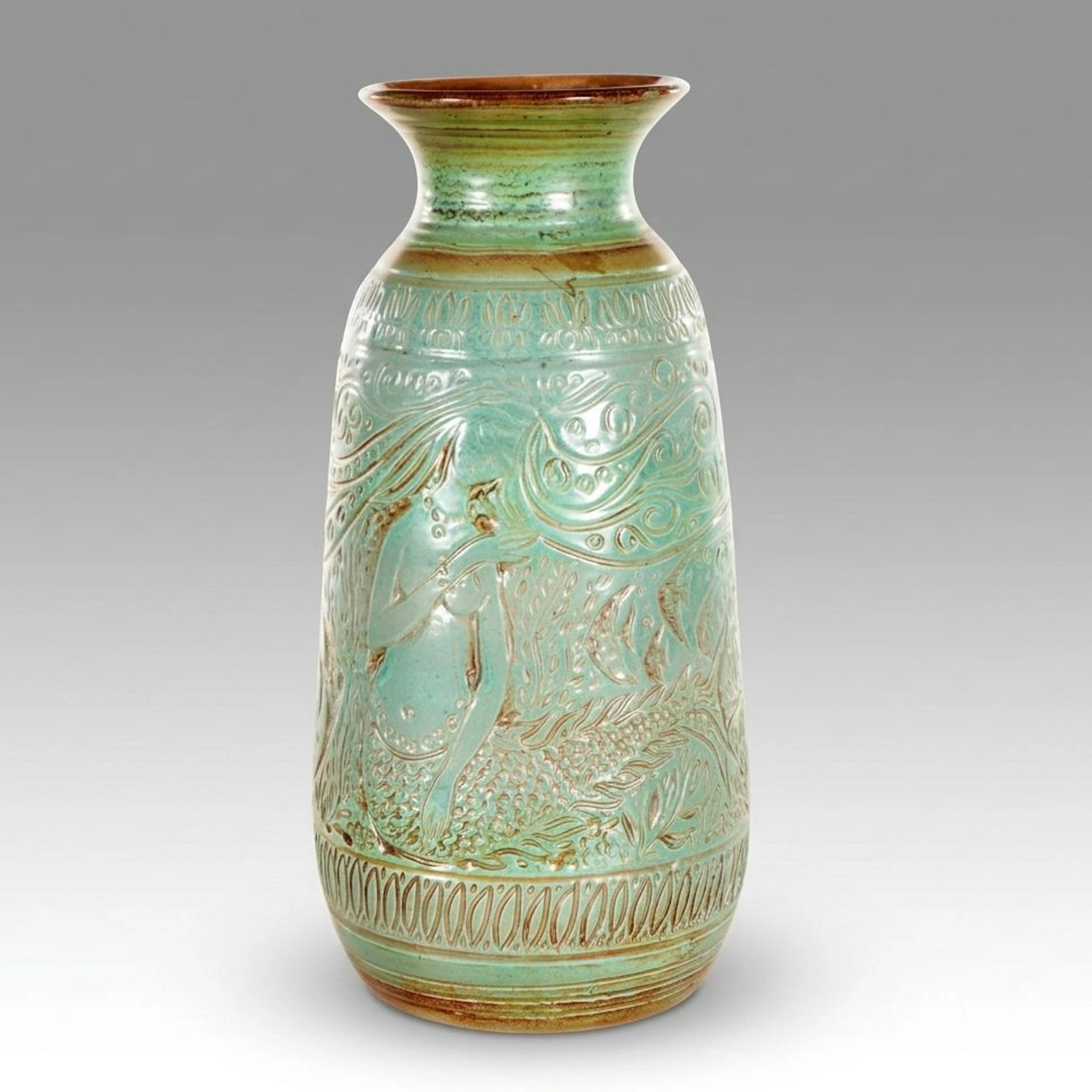J. K. Dryden Studio Pottery Original Vessel with Mermaid, 1977