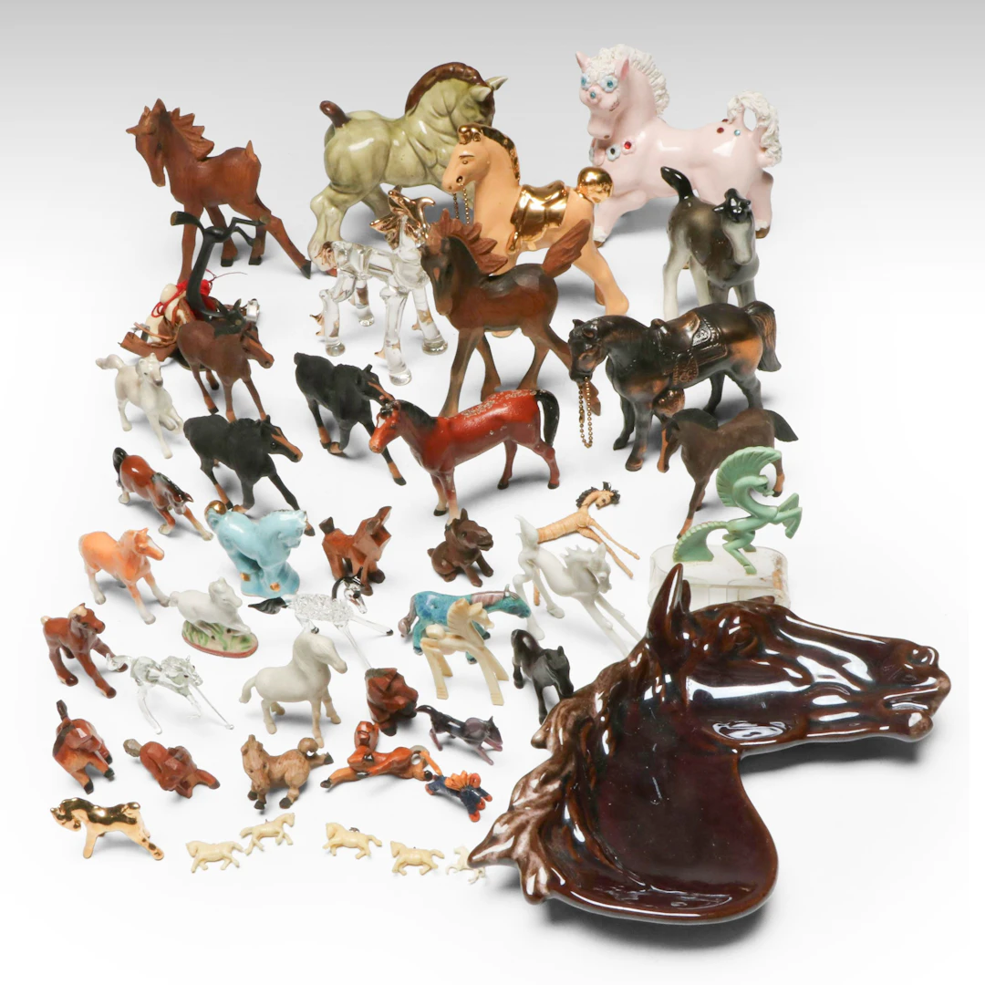 Collection of Ceramic, Glass, Wood and More Horse Figurines