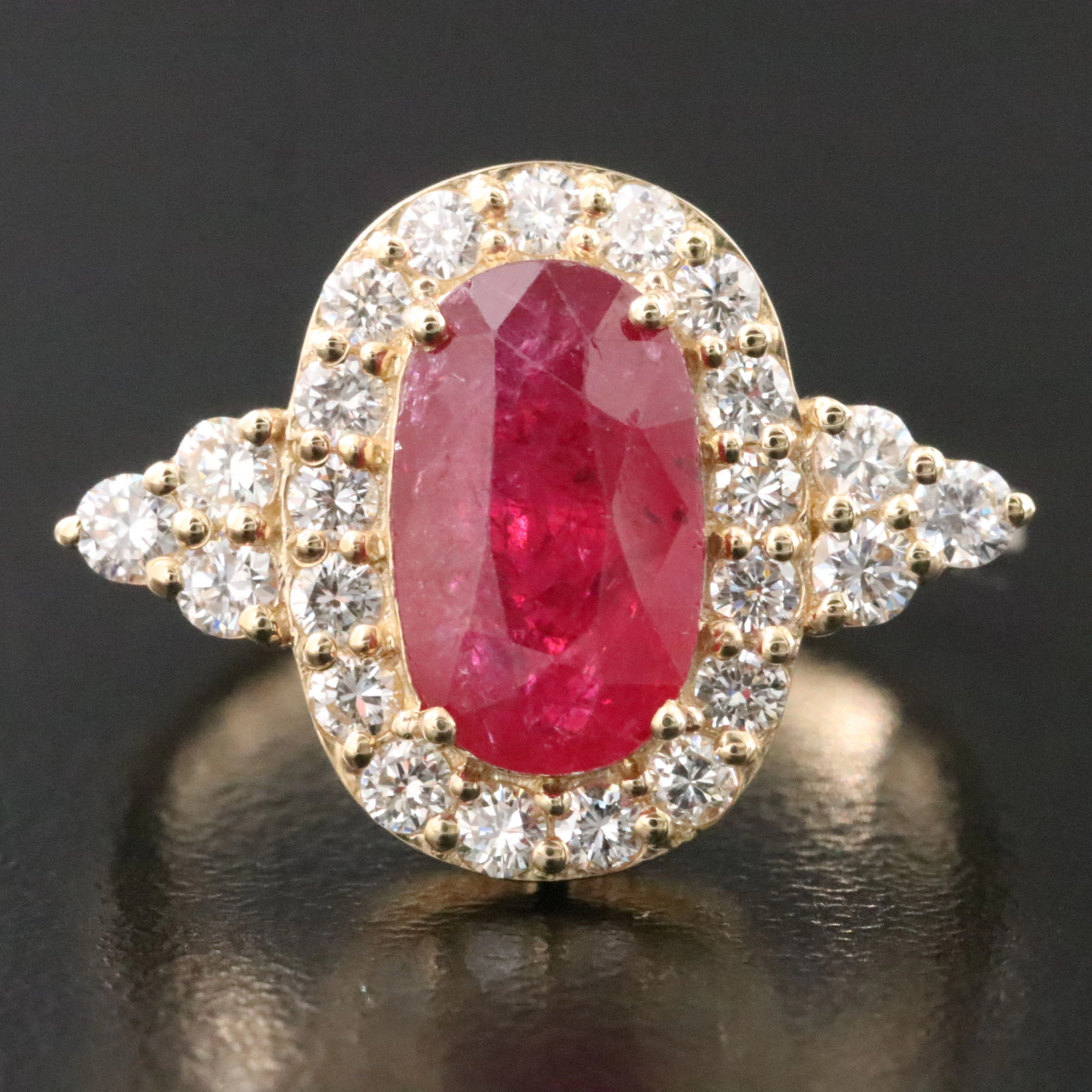 14K 2.38 CT Unheated Mozambique Ruby and Diamond Ring with GIA Report