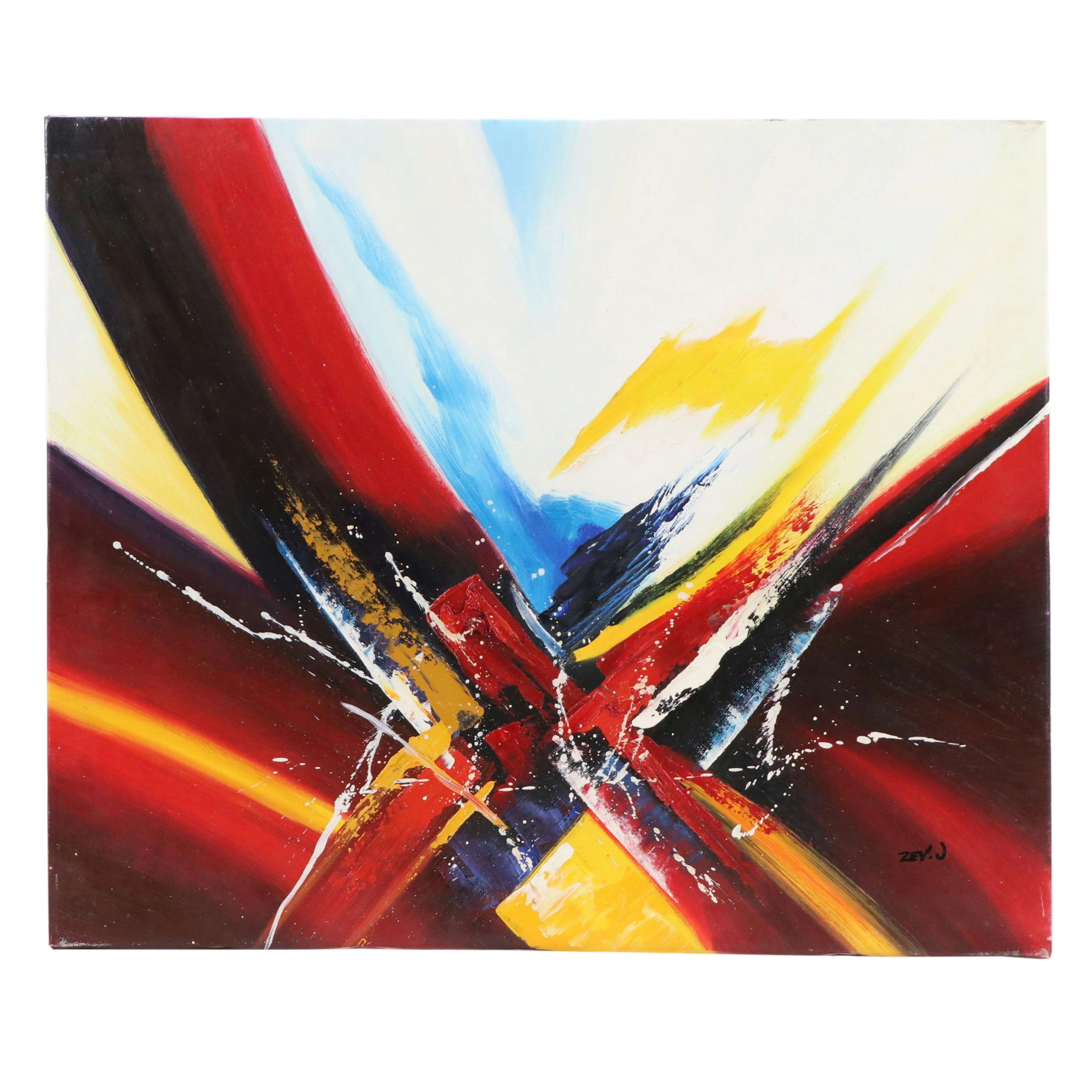 Zev J. Abstract Acrylic Painting, 21st Century
