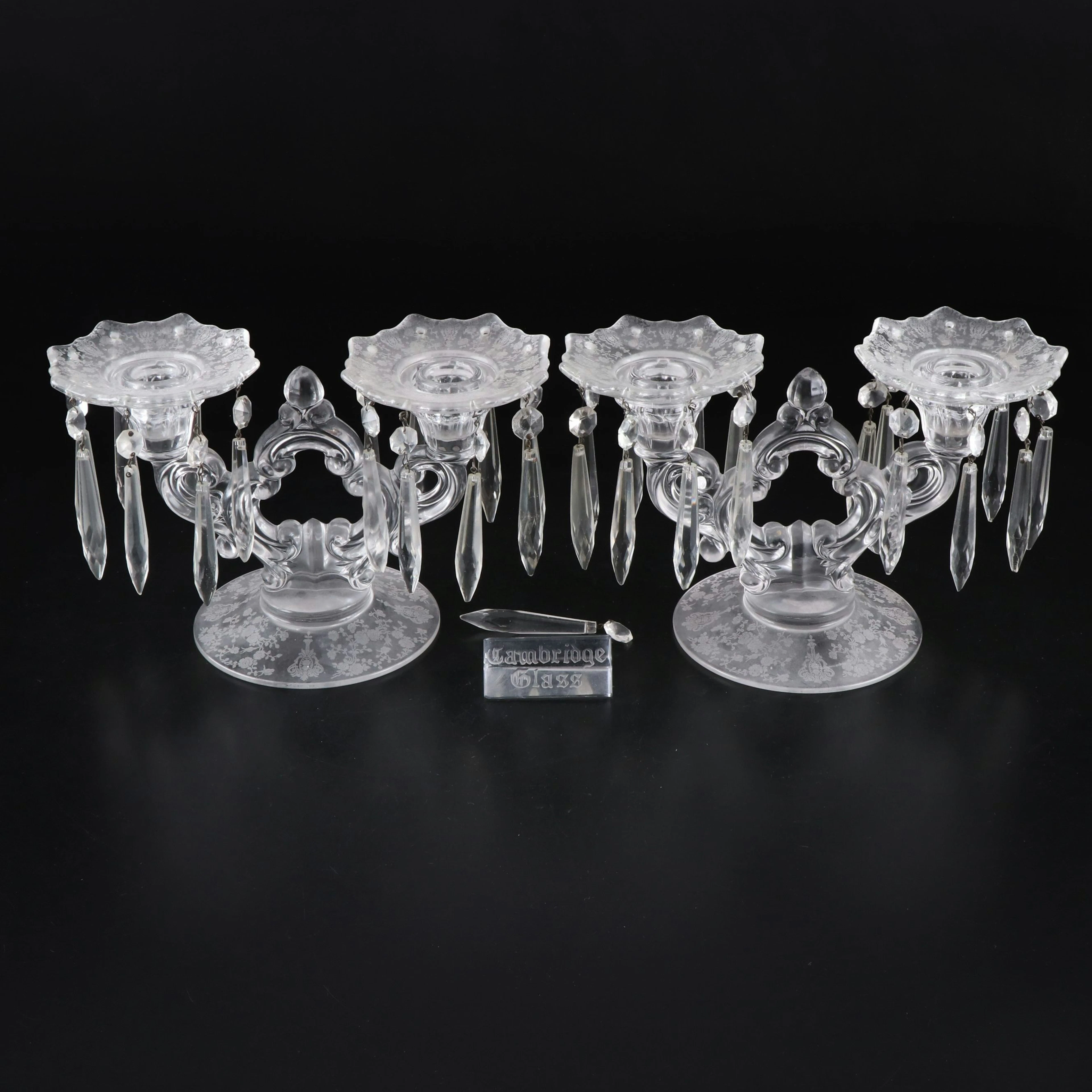 Cambridge Glass "Blossom Time" Glass Candelabras, Early to Mid-20th C.