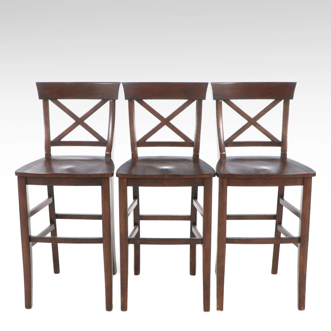 Set of Three Traditional X-Back Wood Barstools
