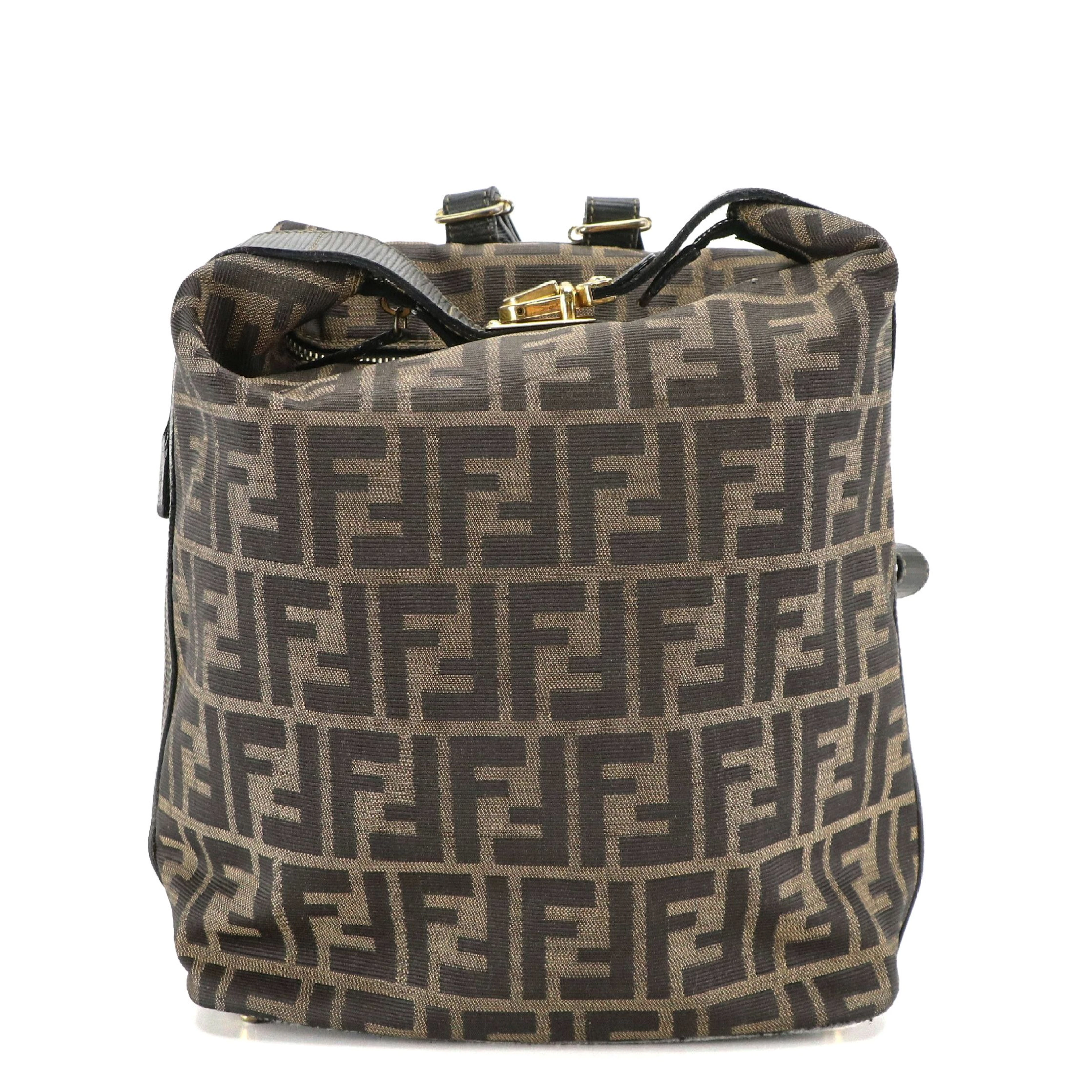 Fendi Vintage Zip Top Backpack in Zucca Nylon Jacquard and Leather Trim