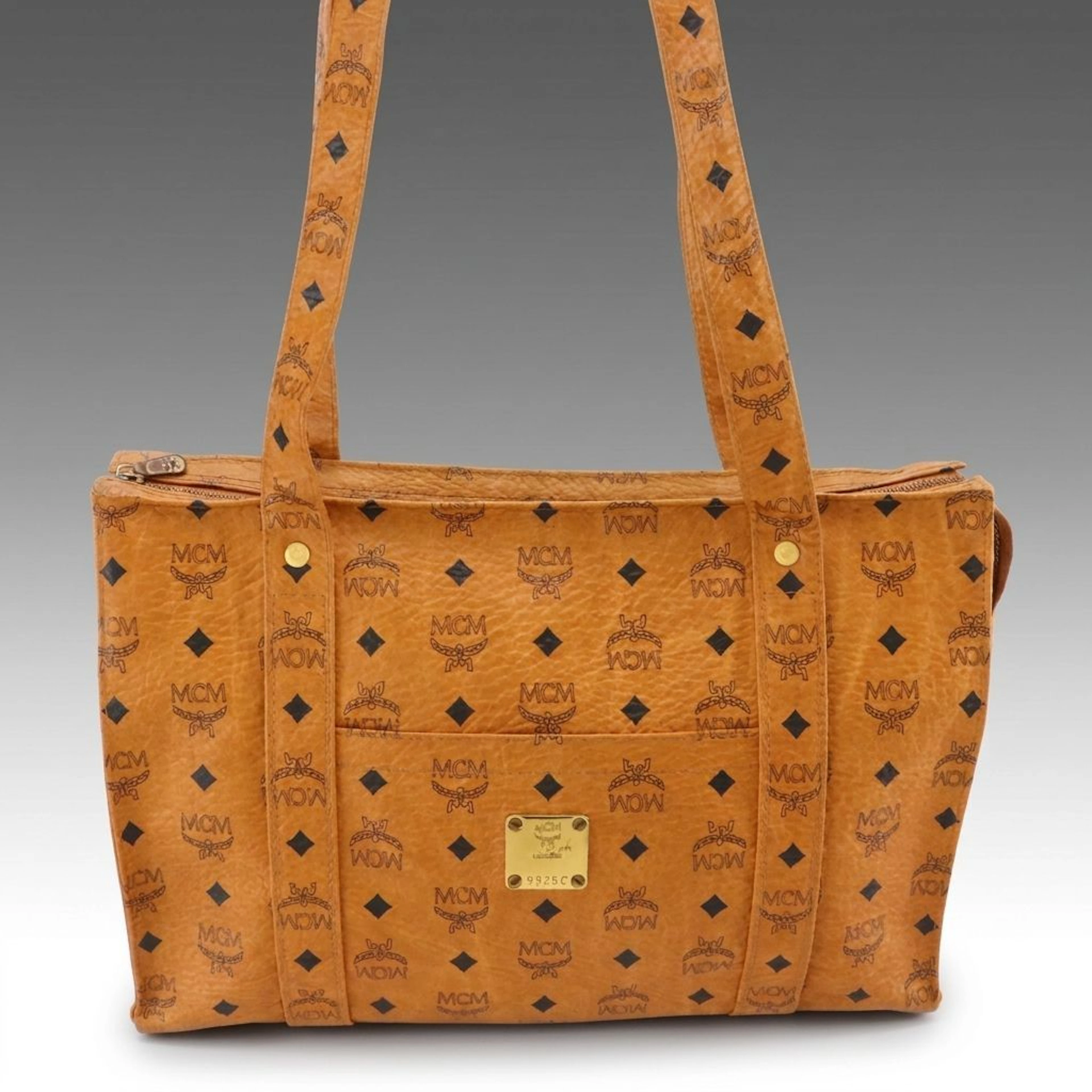 MCM Long Handle Front Pocket Tote Bag in Cognac Visetos Canvas, Vintage