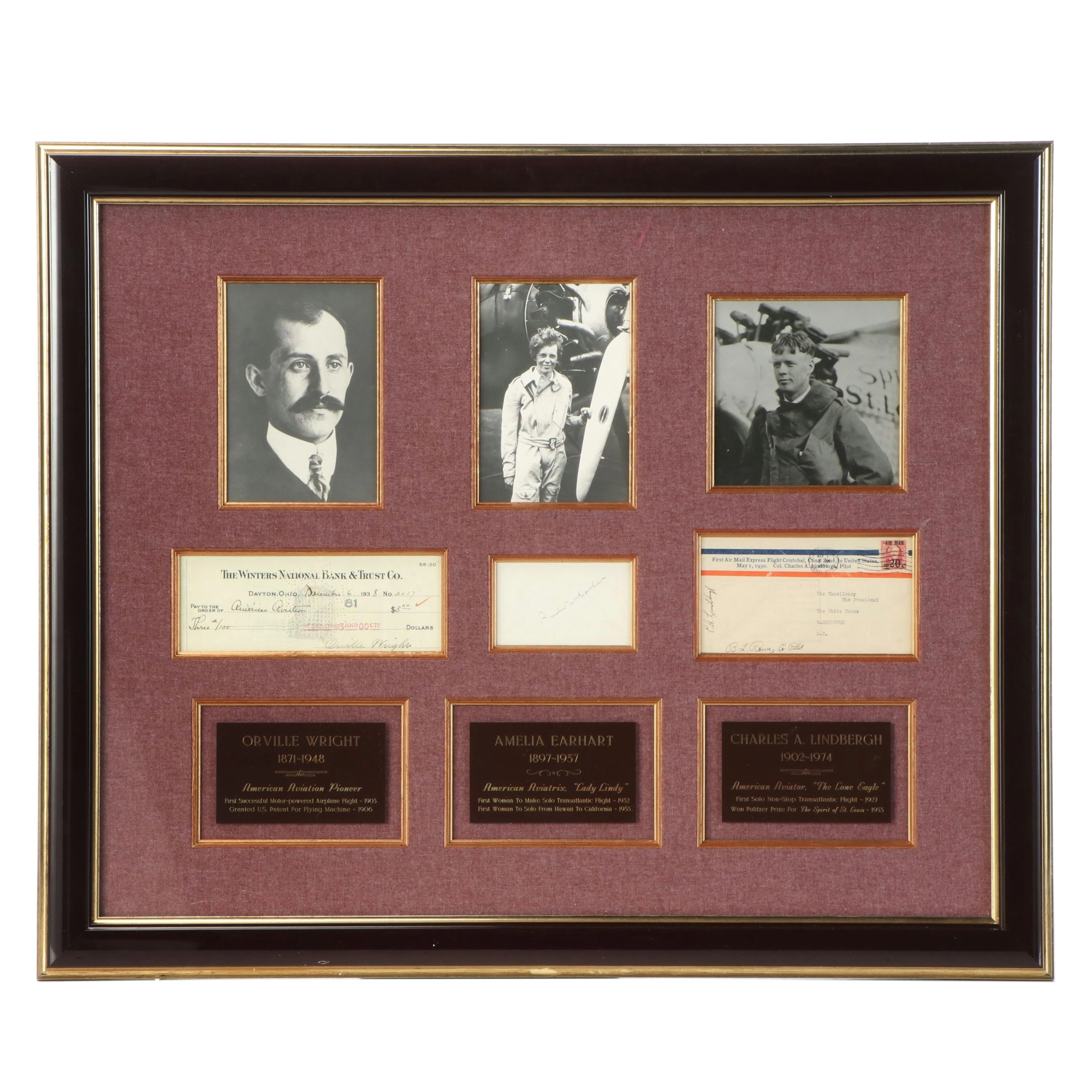 Amelia Earhart, Orville Wright and Other Aviator Signed Framed Ephemera, JSA