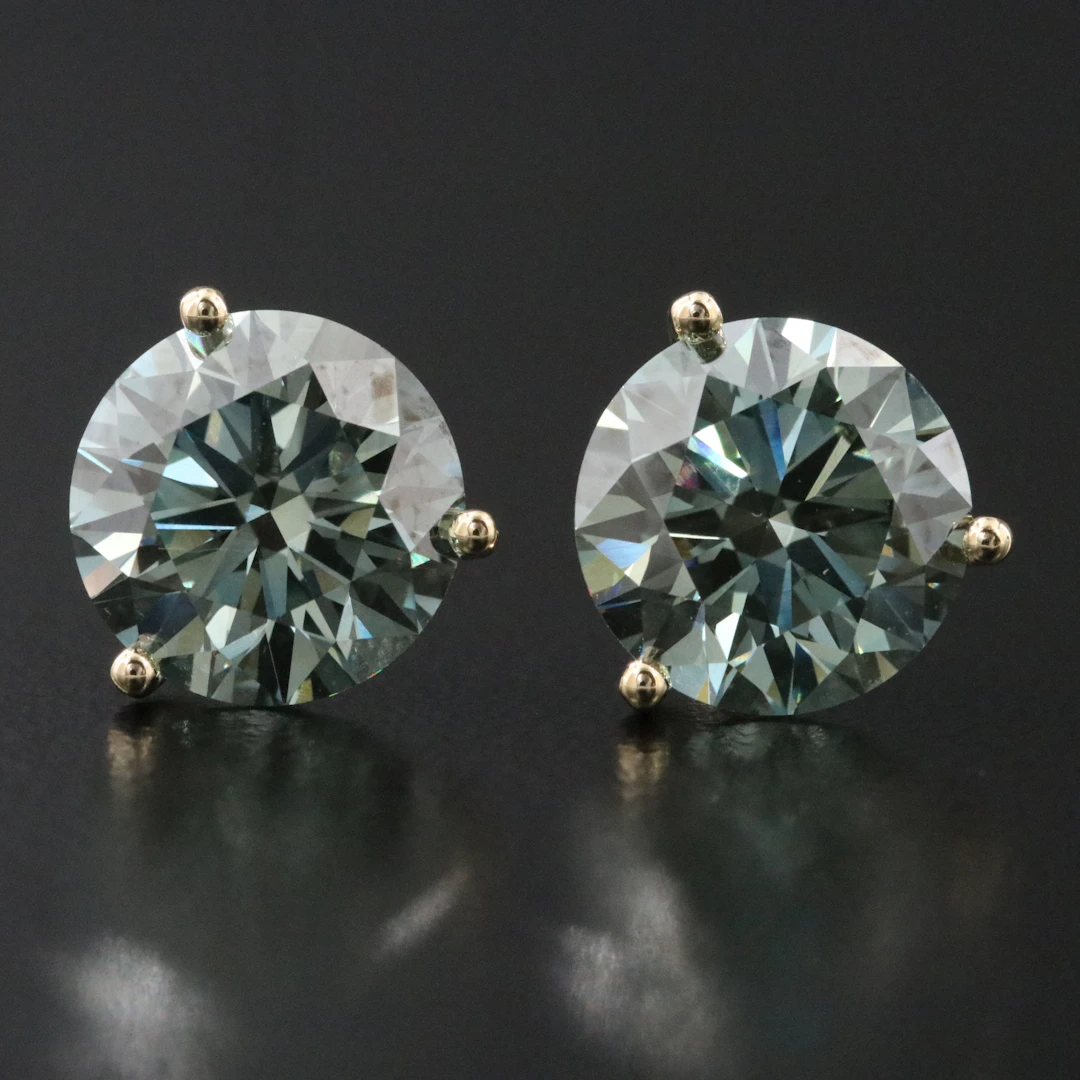 14K 6.48 CTW Fancy Vivid & Intense Green Lab Grown Diamond Earrings