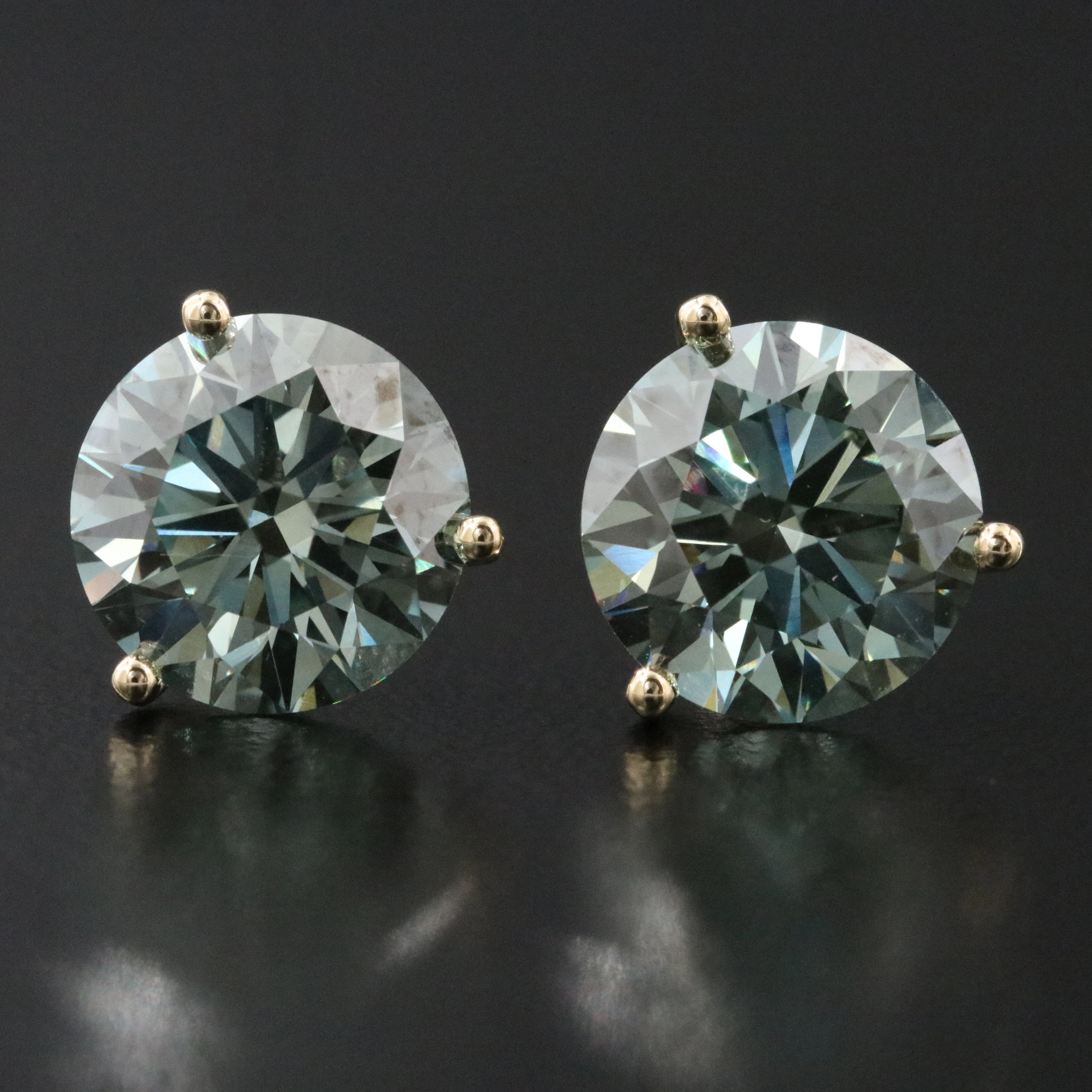 14K 6.48 CTW Fancy Vivid & Intense Green Lab Grown Diamond Earrings