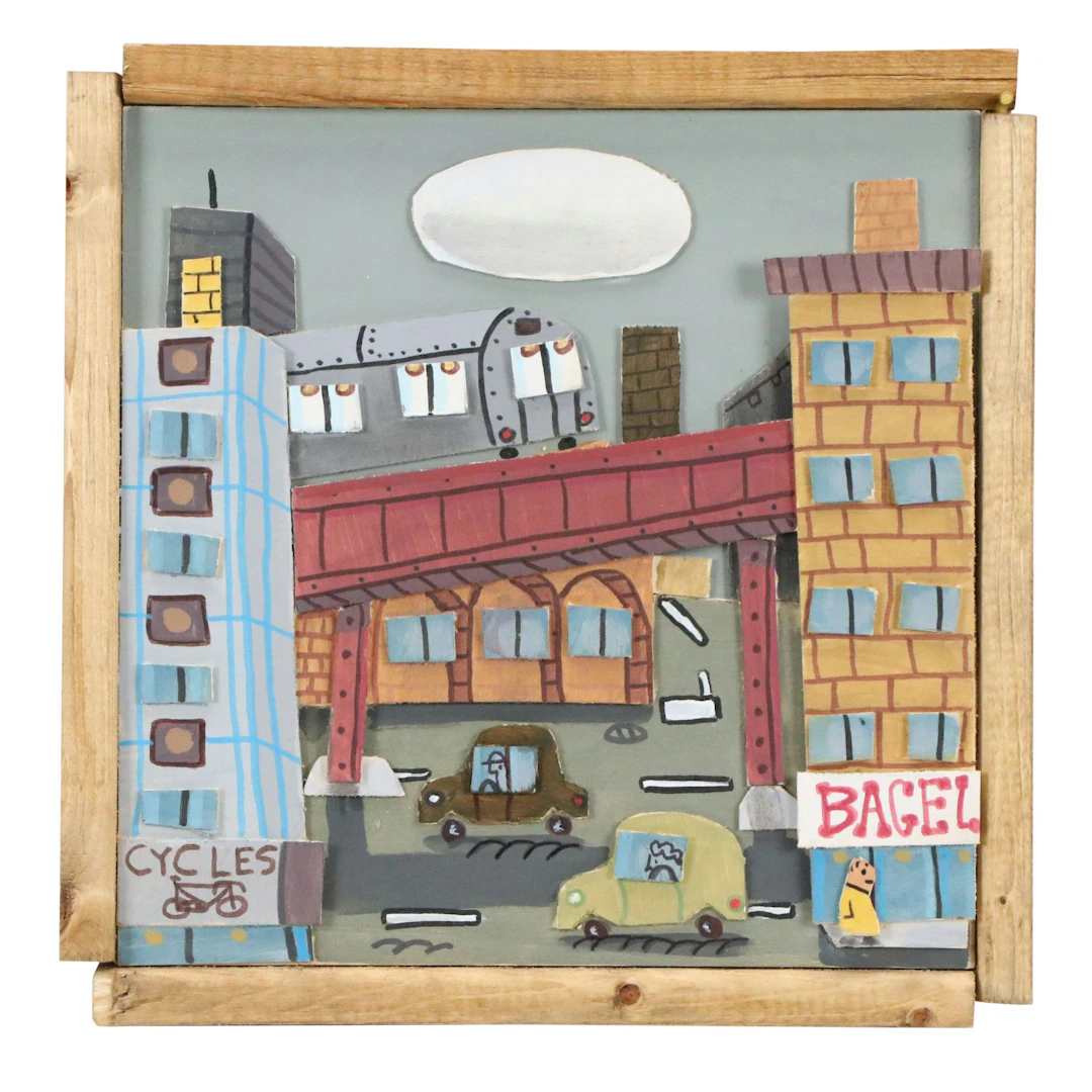 Aaron Wooten Stylized Mixed Media Painting "Red Line at Wilson," 2026