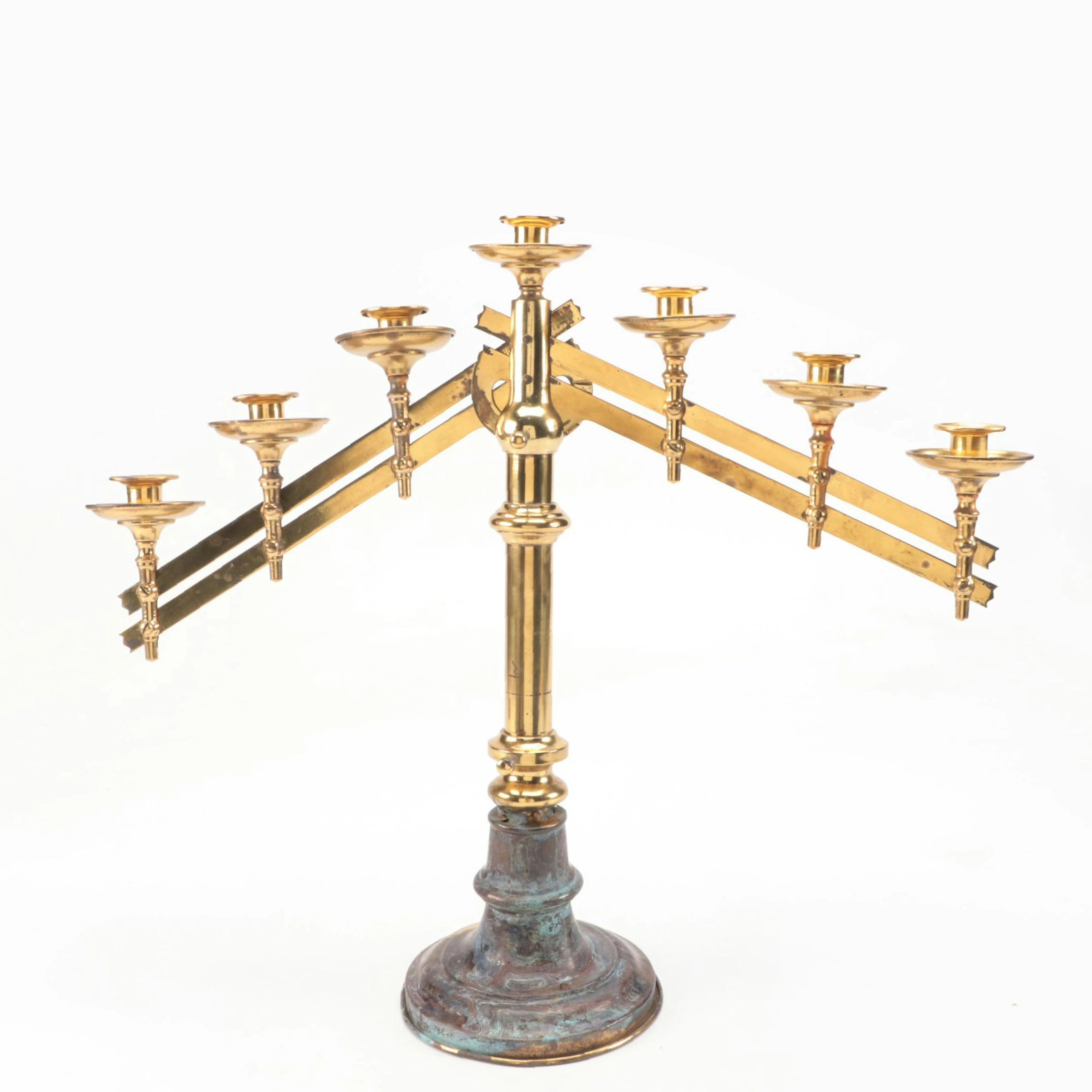 Gothic Style Brass Altar Candelabra, 20th Century