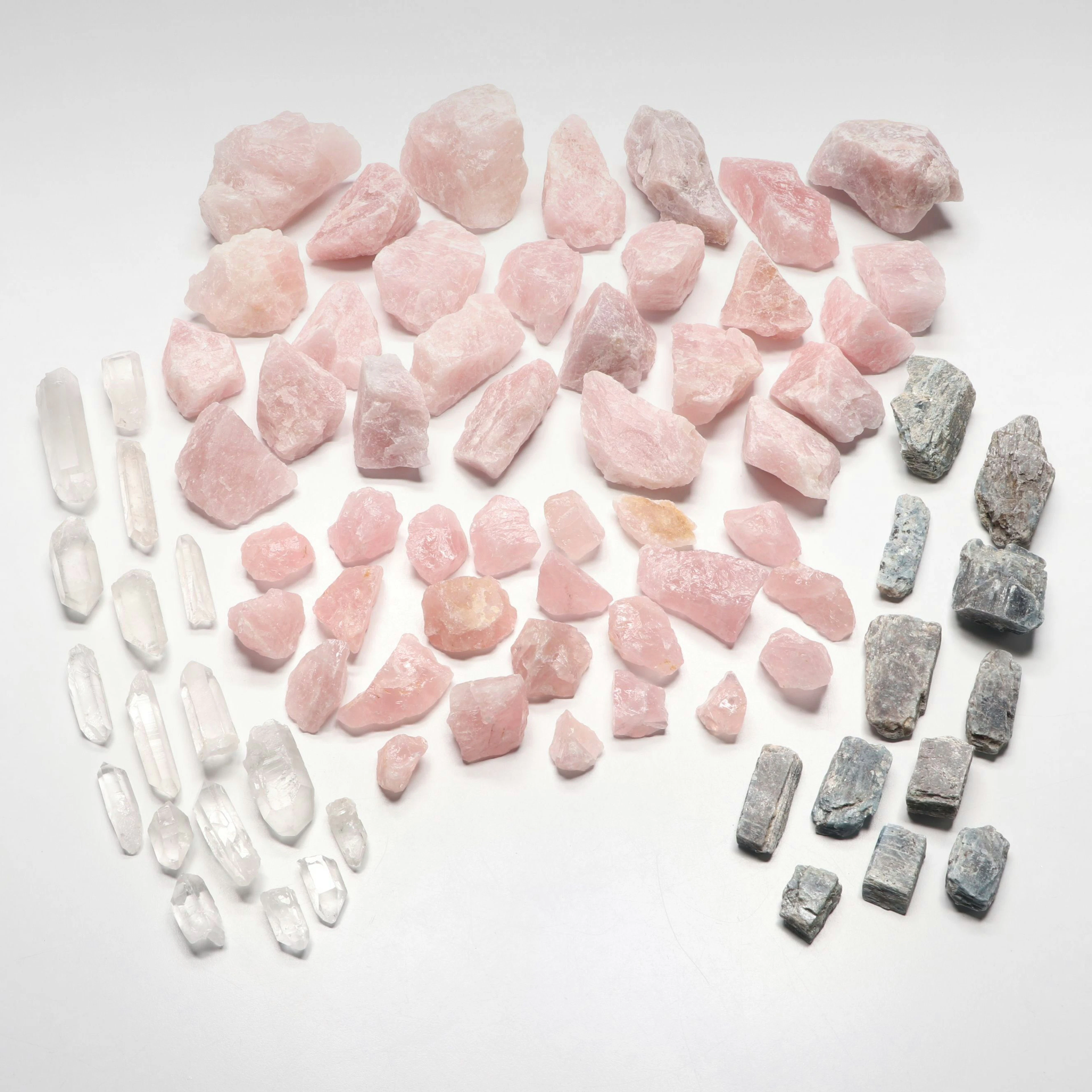 Rose Quartz, Quartz Points, and Kyanite Specimens