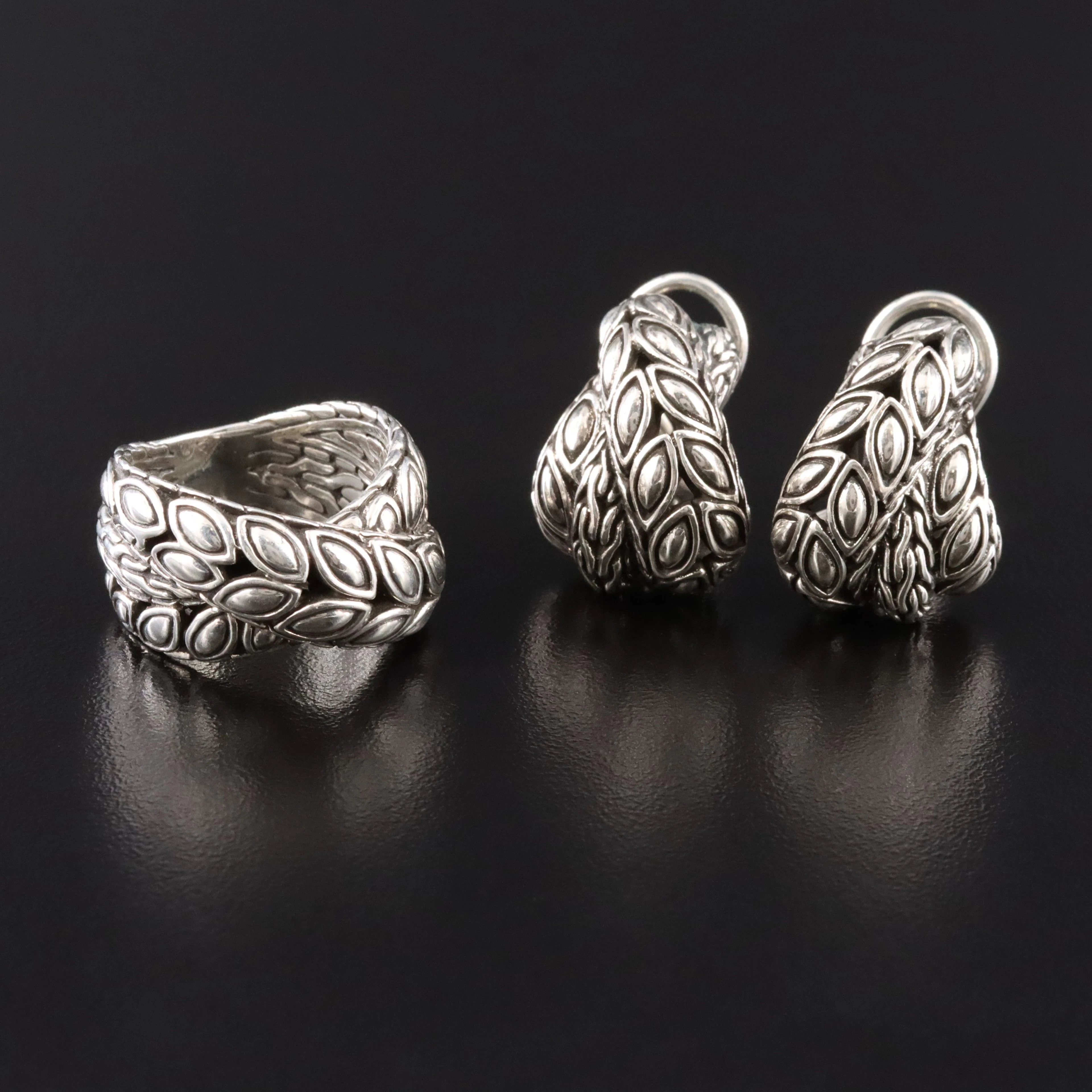 John Hardy Padi Sterling Twist Ring and Earrings